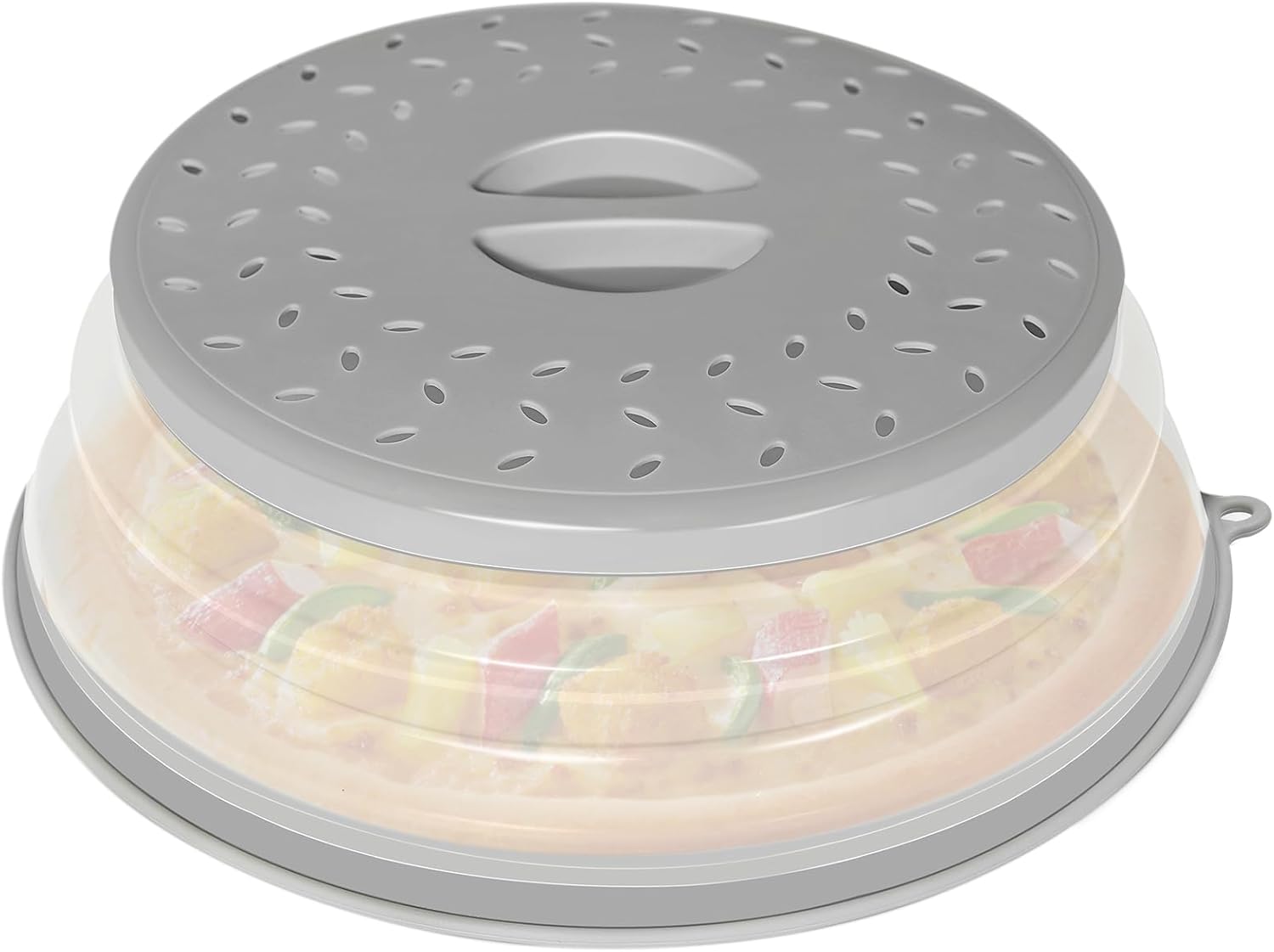Collapsible Microwave Splatter Cover, Vented Microwave Lid with Hook Hole, Splatter Guard for Plate Dish Bowl, Vegetable Fruit Colander Multi-function Kitchen Gadget, BPA-Free (Grey)