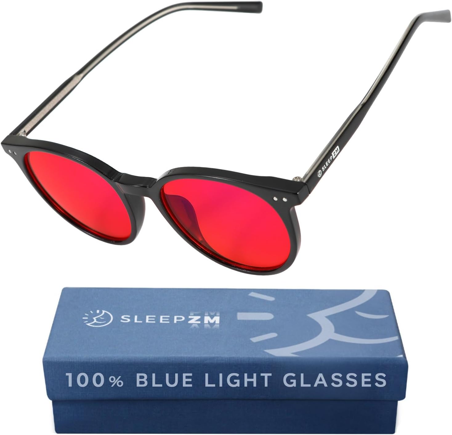 Blue Light Blocking Glasses for Sleep + Eye Strain Relief | Filtration from 35% clear for daytime screens to 100% red for sleep.