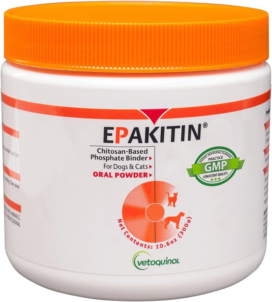 Vetoquinol Epakitin Chitosin-Based Phosphate Binder for Cats & Dogs – Renal Support Supplement Powder - 300g