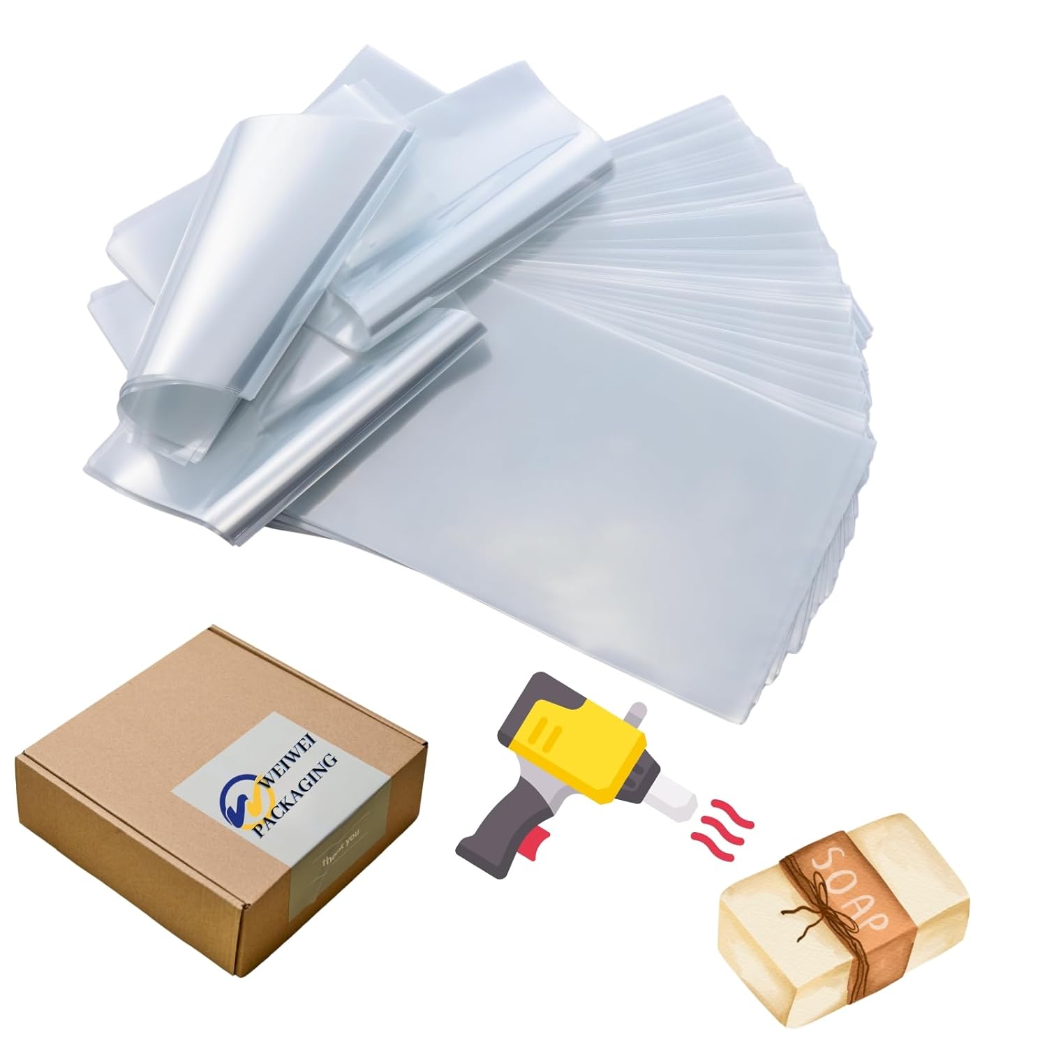 WEIWEI - 500 PCS 6x6 inch PVC Shrink Wrap Bags Odorless 100 Gauge for Soap, Case, Bath Bomb