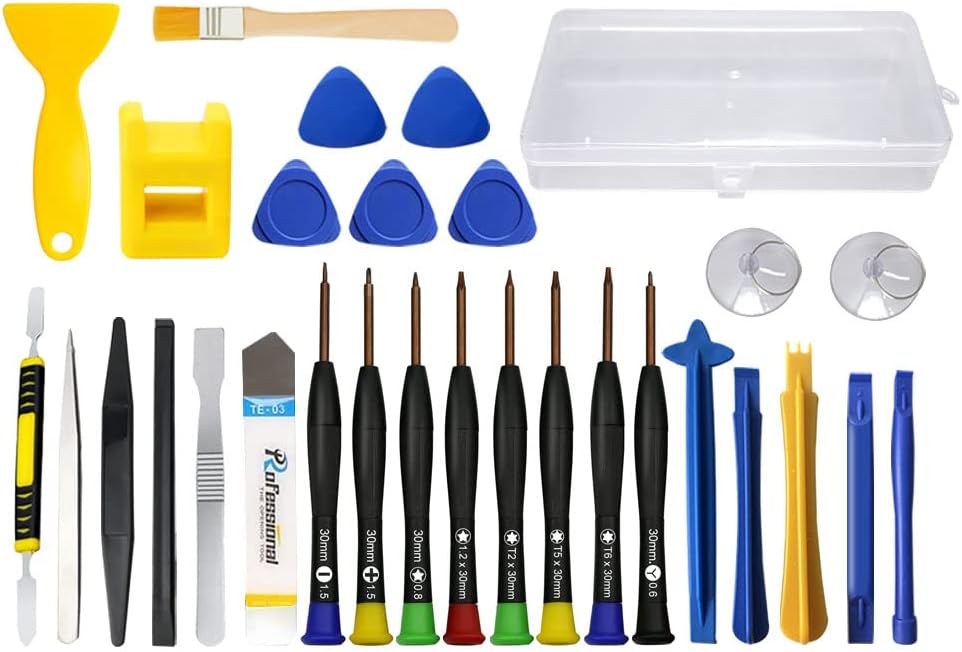 30pcs Phone Repair Tool Kit, RealPlus Removal Cleaning Repair Kit with Magnetic Screwdrivers Set and Opening Pry Tools, Suitable for Laptop, Tablet, Phone, MacBook, PC, iPad, Nintendo Switch Joycon
