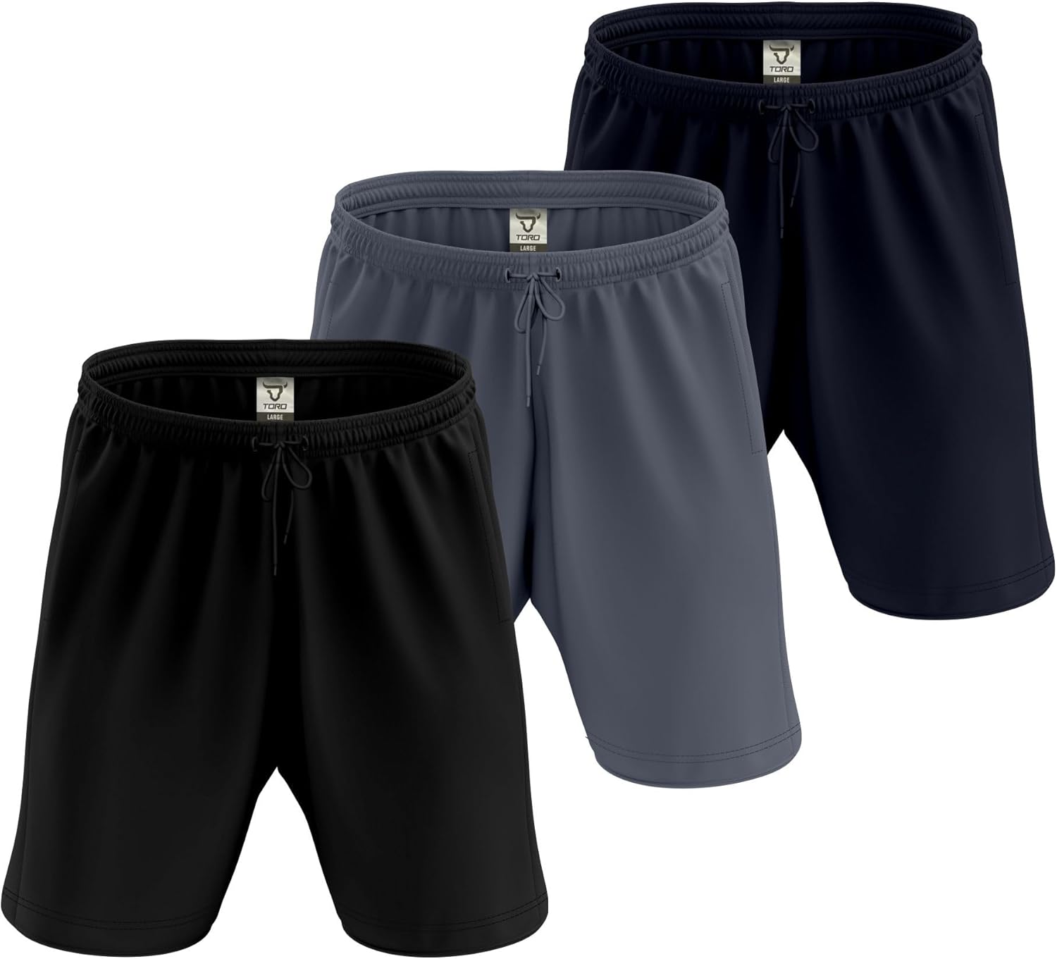 TORO ACTIVA Pack of 3/5 Men Active Wear Shorts Workout Pocket Side Adjustable Waist Draw String Cord Running Gym Training Shorts Lightweight Quick Drying