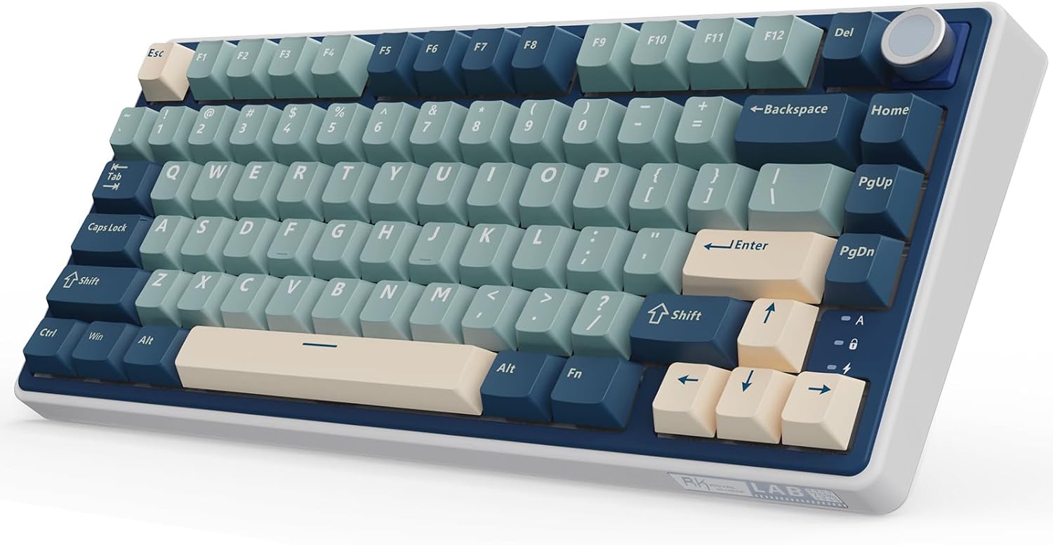 RK ROYAL KLUDGE R75 Wireless Mechanical Keyboard, 75% Percent Gaming Keyboard Gasket Mount Custom Keyboard US Layout RGB Backlit with Knob & PBT Keycaps, BT5.1/2.4GHz/USB-C, Hot Swappable Cream Switch