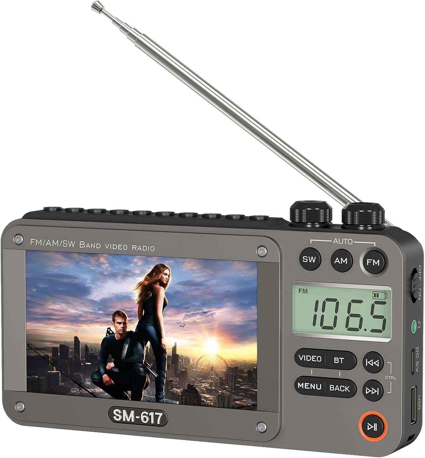 720p 4.3" Screen AM FM SW Movie Video Radio with Bluetooth, Rechargeable Pocket Digital Movie Video Player Radio, Support USB/Micro SD Card, 5W Loud Speak and Headphone Jack for Travel Gifts