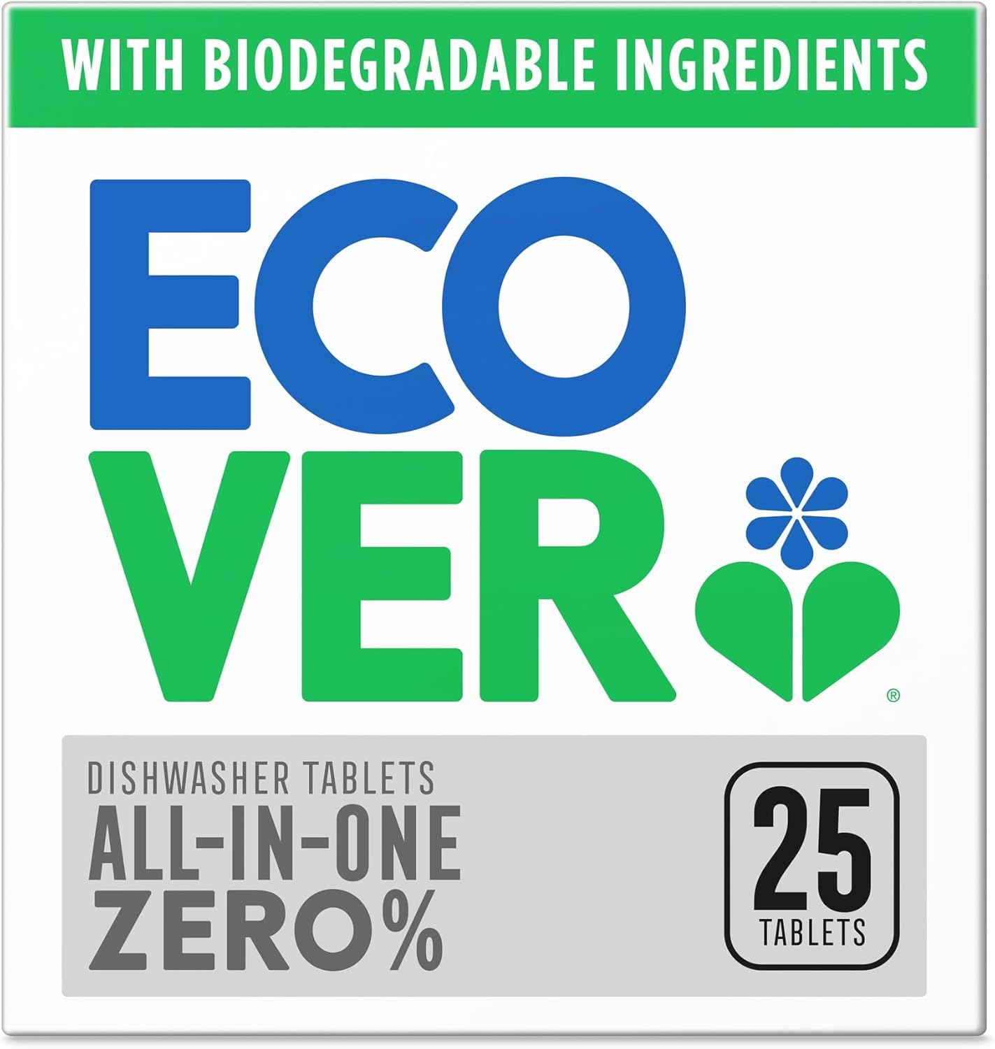 Ecover Zero Dishwasher Tablets, Contains Salt & Rinse Aid, Powerful Cleaning, Pack of 1, 25 Tablets