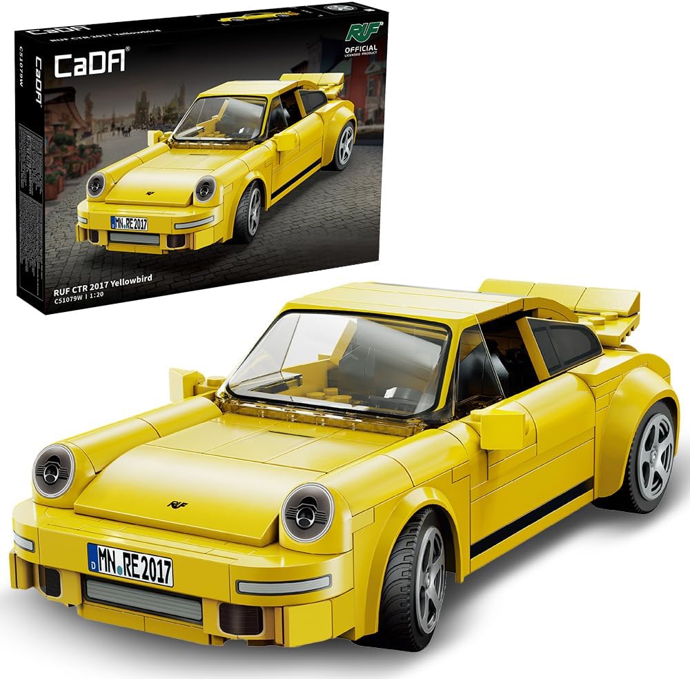 CaDA C51079w 911 RUF Style Racing Building Block Model, 222 Pieces of Precision Assembled 1:20 Yellow Bird Racing Car, Programmable Adult Collection Mini Mechanical Group