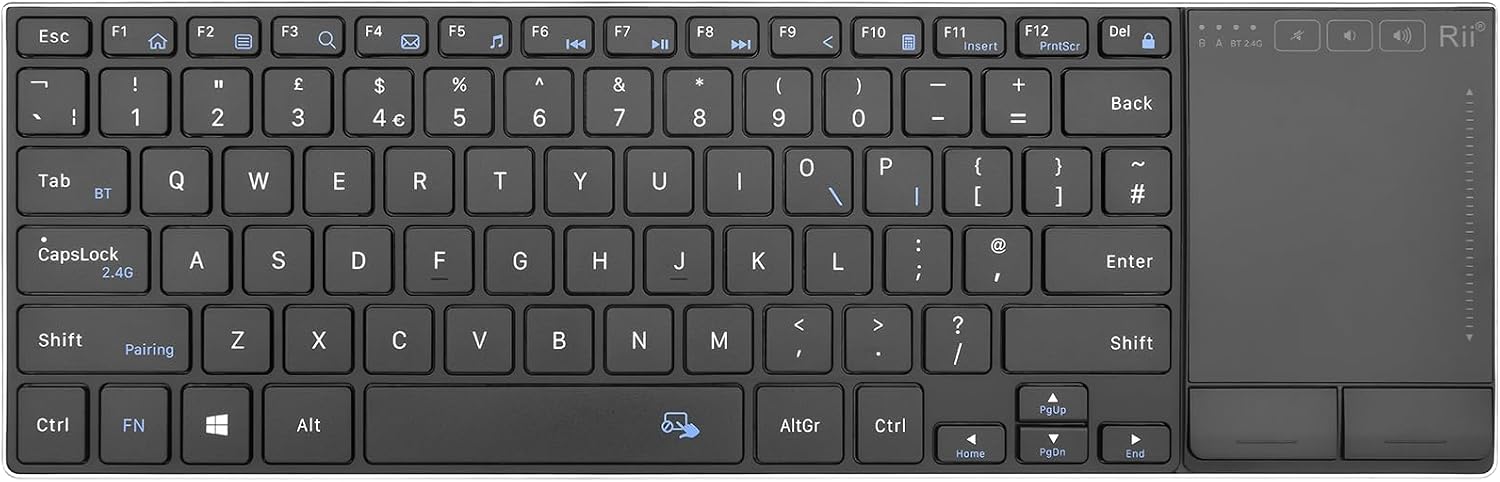 Rii Wireless Keyboard with Trackpad,Dual Mode Bluetooth &Wireless Keyboard with Touchpad,Metal Board for PC,Laptop, Tablet,Windows,Androids (BT+2.4G)