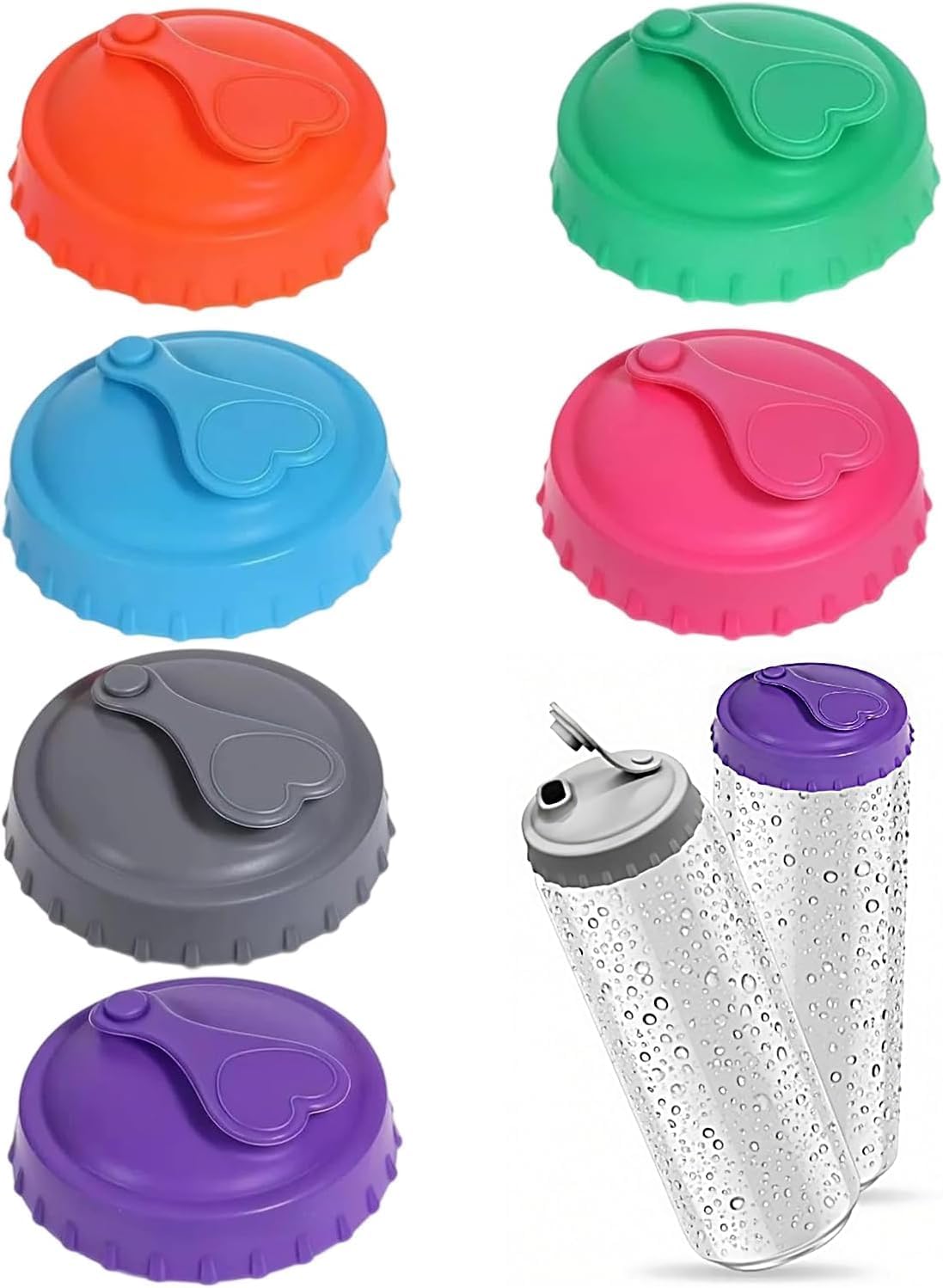 6 Pack Silicone Can Lids for Fizzy Drinks, Fits Standard Size Coke Cans, Reusable Spill-Proof Can Covers for Soda, Beer, Energy Drinks, Juice, Cola, Sparkling Water