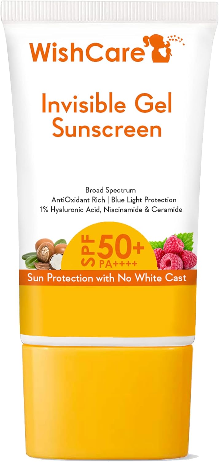 WishCare Invisible Gel Sunscreen SPF 50+ PA++++ for Oily and Dry Skin - Light Weight Oil Free Gel Sunscreen with No White Cast 50g