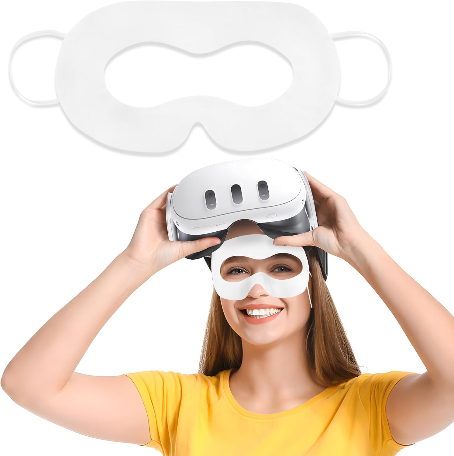 VR Face Cover Disposable Hygiene VR Face Eyes Mask Pads Facial Interface for Meta VR Devices 3/3S/2, Accessories for Apple Vision Pro (Set 50, White)