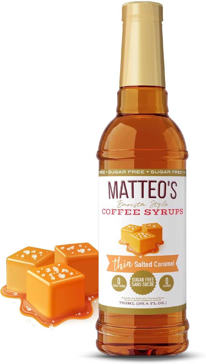 Matteo's Sugar Free Coffee Flavoring Syrup, Salted Caramel, Delicious Coffee Syrup, 0 Calorie, 0 Sugar Coffee Syrups, Keto Friendly, 25.4 Oz, 1-Pack
