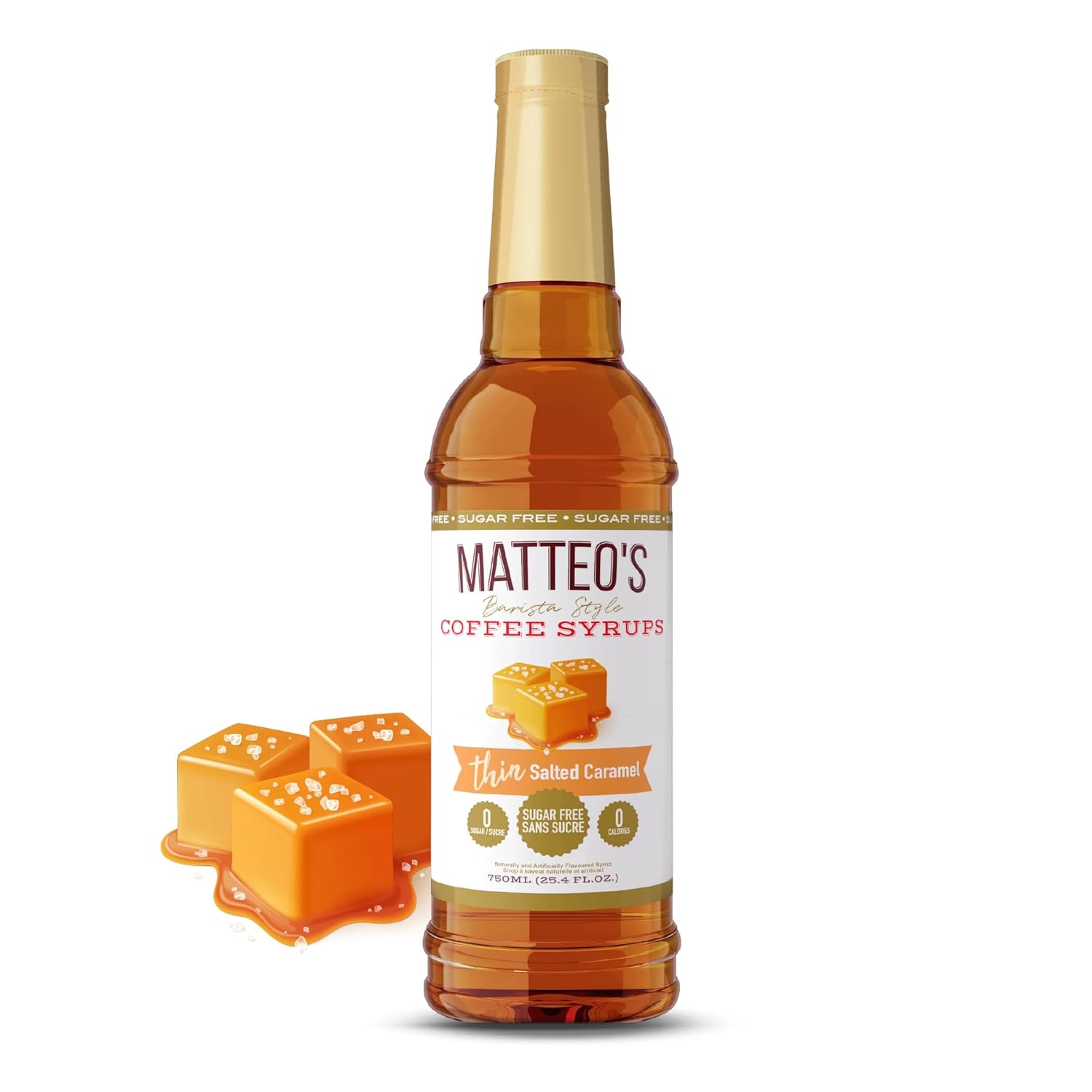 Matteo's Barista Style Sugar Free Coffee Syrup - Zero Calories Keto-Friendly Coffee Syrups & Flavors - USA-Made Kosher Sugar Free Coffee Flavoring Syrup For Home & Work (Salted Caramel,25.4 Oz, 1-pk)