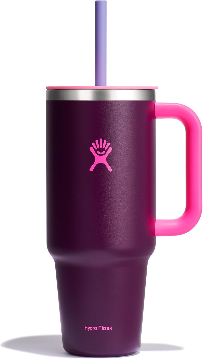 Hydro Flask 40 Oz Travel Tumbler with Handle, Lid and Straw - Insulated Stainless Steel in 40 Oz Sugarplum