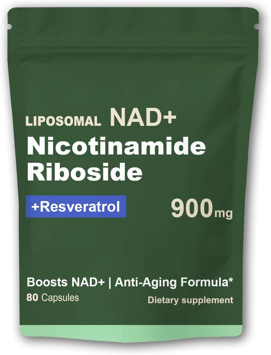 NAD Resveratrol Supplement with NAD Nicotinamide Riboside Resveratrol 900 MG, Boost NAD+ for Cellular Health, Anti-Aging, Energy, Focus - 80 Capsules