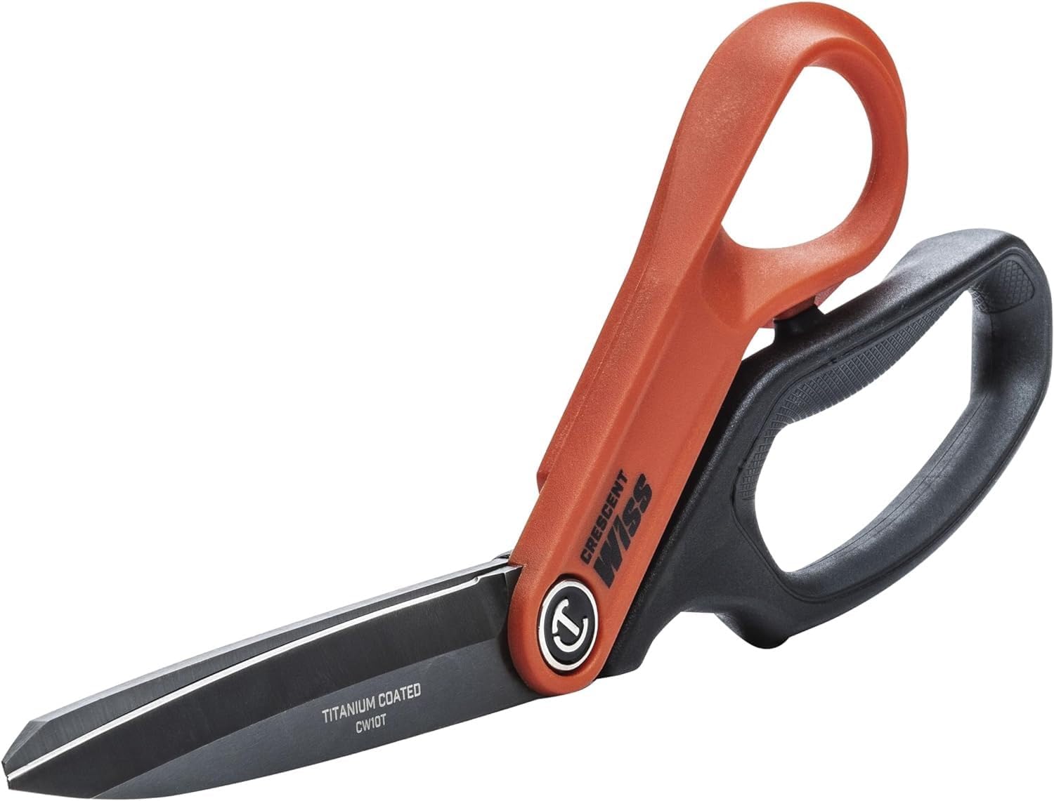 Crescent Wiss 10" Titanium Coated Offset Tradesman Shears - Industrial Heavy Duty Utility Shears Scissors for Cutting Leather, Wire, Cardboard - Right-Hand - CW10T