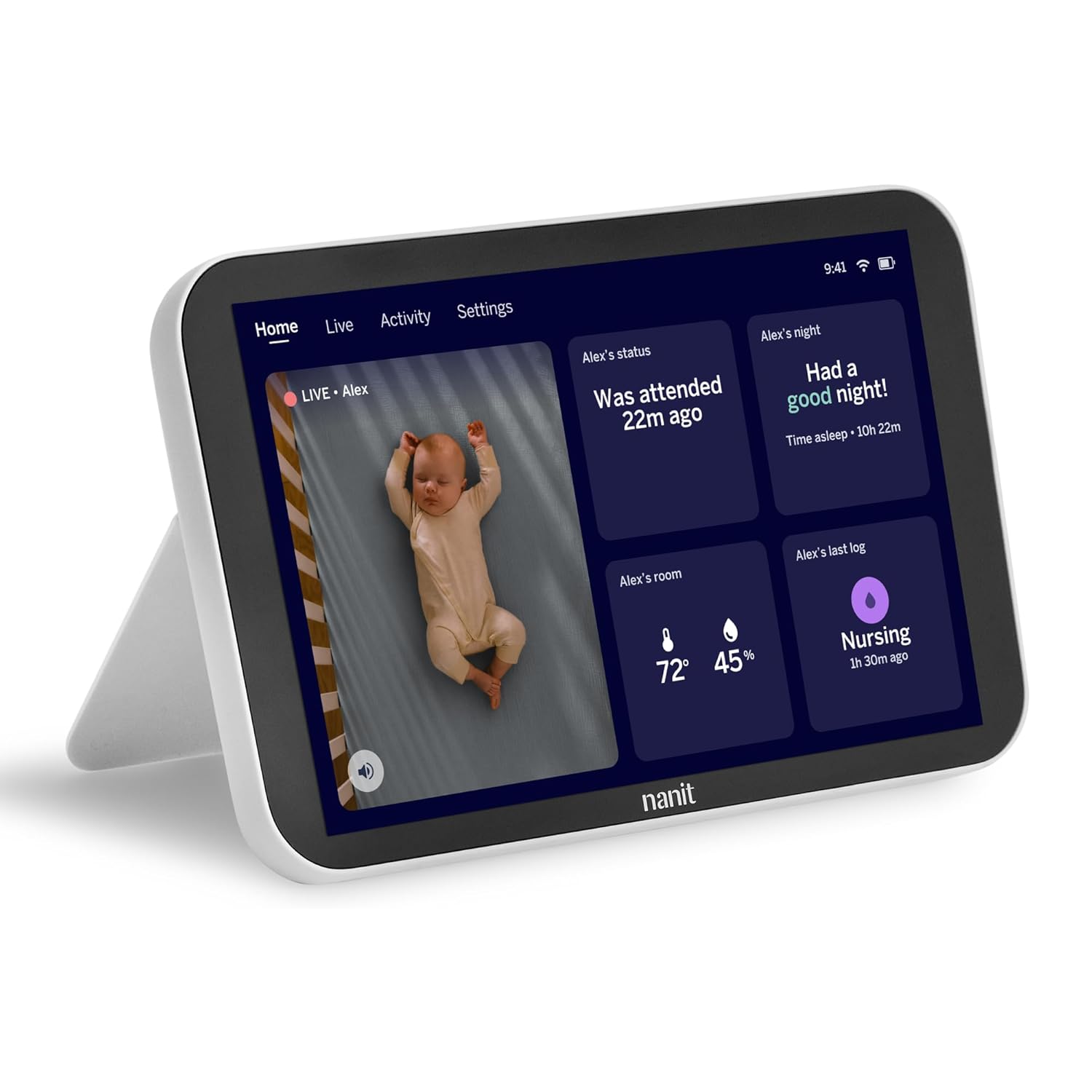 Nanit Display Screen for At-Home Viewing - 8” Touchscreen, 1080p HD Live Stream with 2-Way Audio, Night Vision & Motion Detector - Portable, Dedicated Nursery Monitor for Smart Baby Monitor