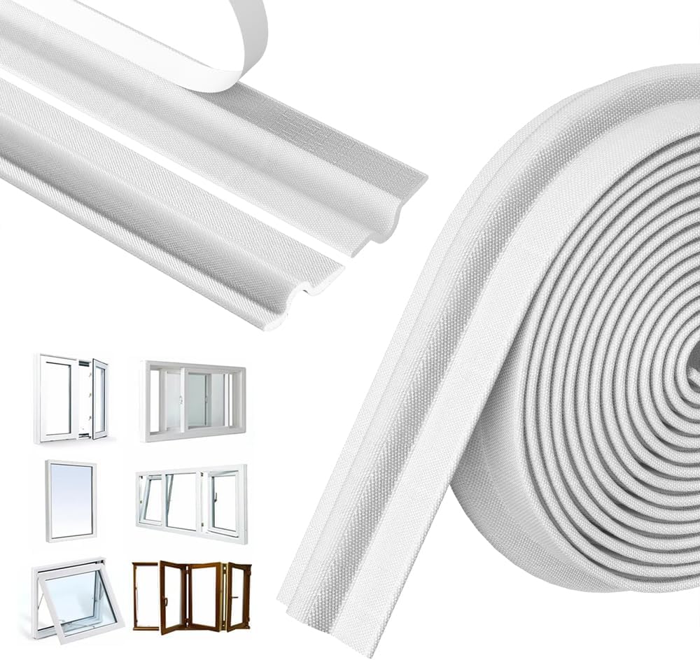 236 inch/6m Window Draft Blocker,Insect Proof Self-Adhesive Insulation Seal Strip Draught Excluder Sound Proofing Strip, Foam Tape for Windows Doors (White), (Maudzlan01)