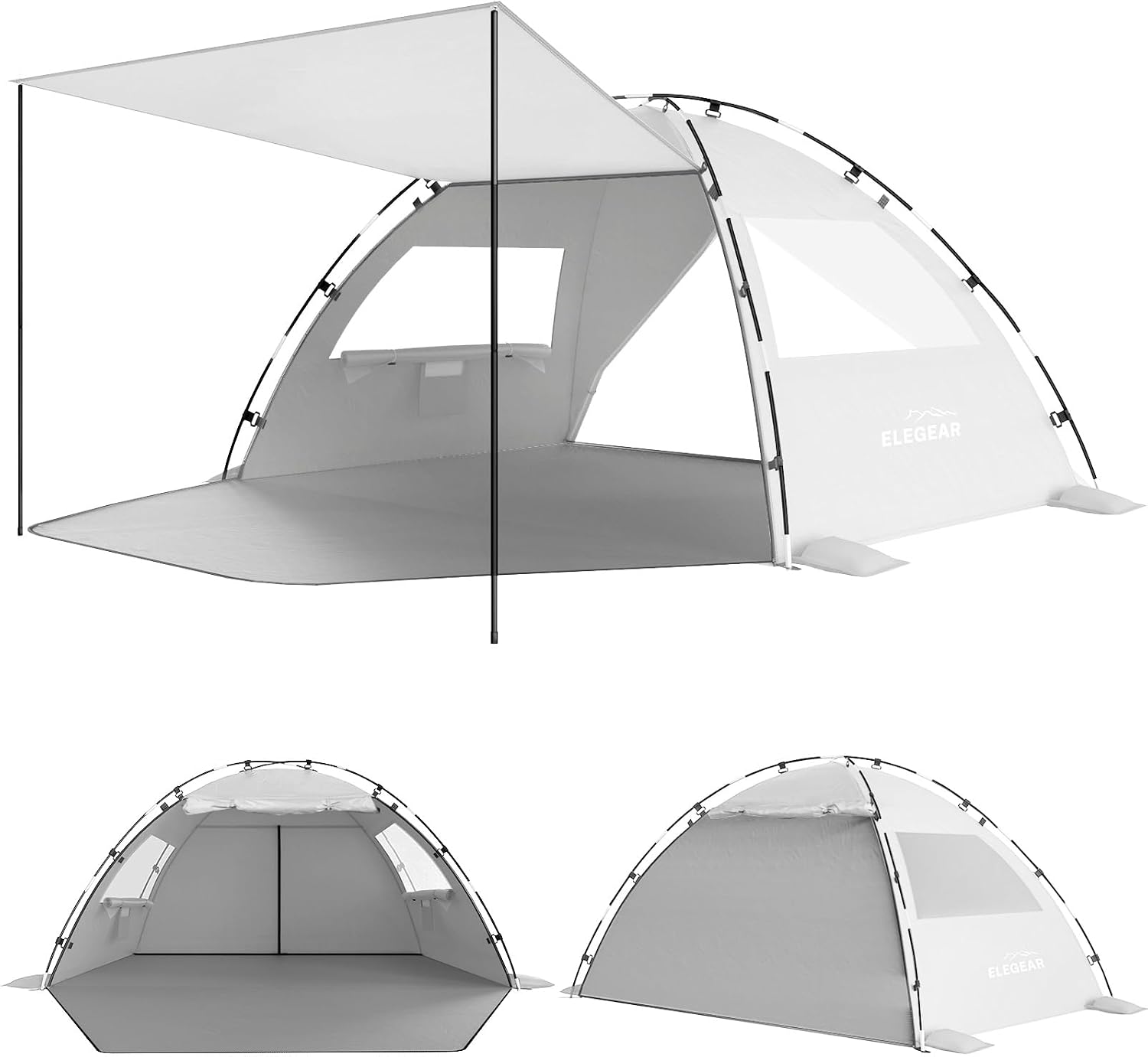 Elegear Beach Tent Sun Shelter with Canopy, 4-5 Person Pop Up Beach Tent, Easy Setup UPF 50+ UV Protection Portable Lightweight Double Silver Coating Cabana Sun Shade Shelter - Silver