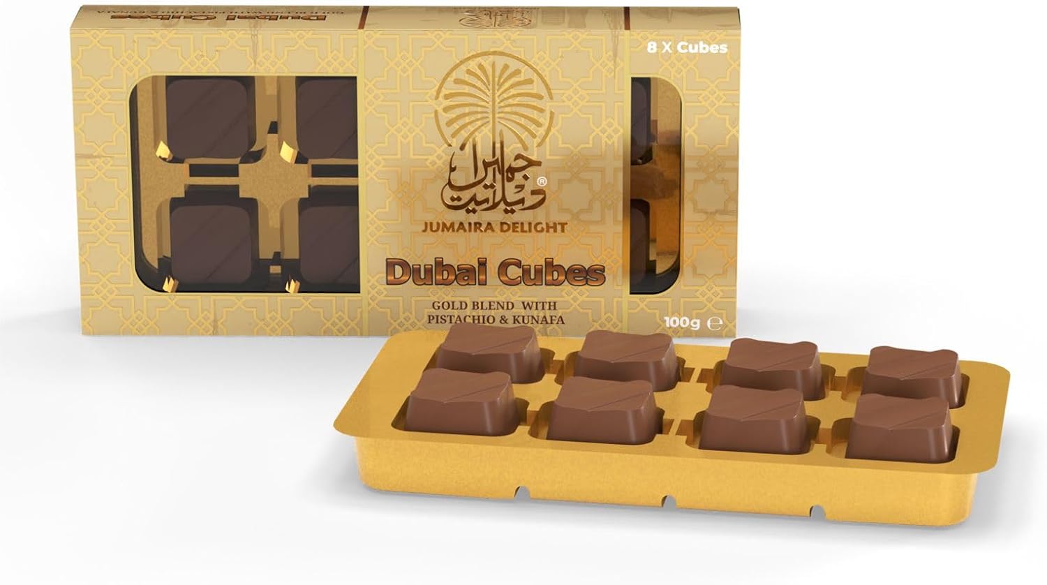Dubai Chocolate Cubes Box (8 Cubes in a Box) Jumaira Delight Kunafa with Pistachio Cream Filling – Luxurious Dubai Chocolate Cubes– Best Gifts for Kids, Family & Friend (Pack of 1)