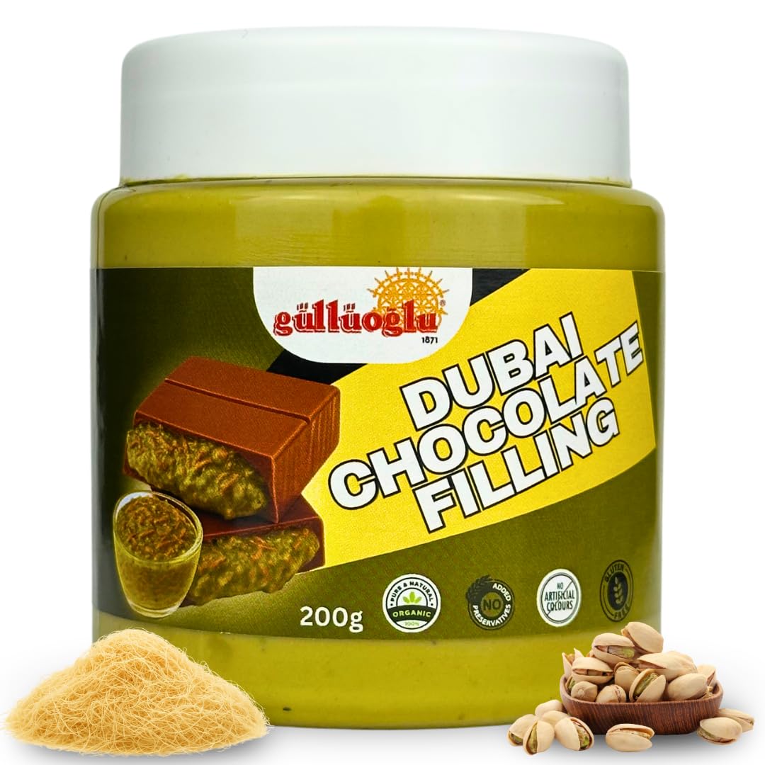 Gulluoglu Dubai Chocolate Filling – 200g 7oz Pistachio Cream with Crispy Kadayif | Middle Eastern Gourmet Dessert Best Ingredient For Dubai Chocolate | Rich, Crunchy & Decadent Treat