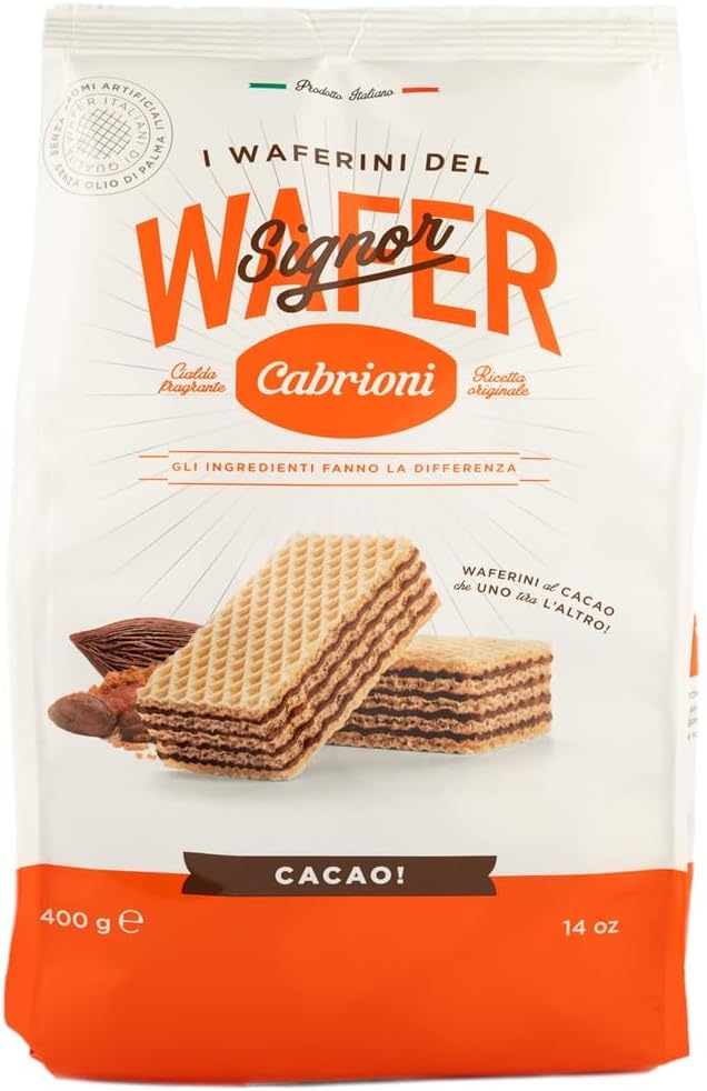Cabrioni - Chocolate Flavour Wafers (400g) | Italian Light Crispy Wafers | GMO Free | Made in Italy