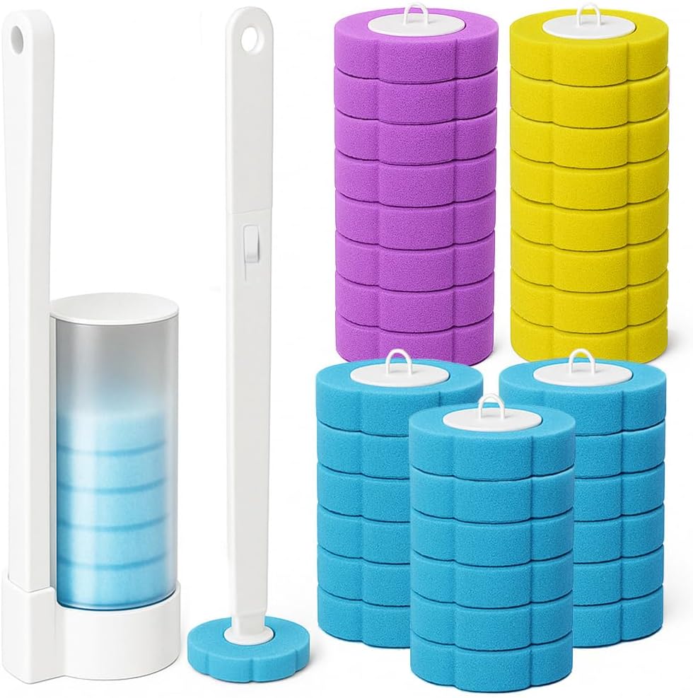 32PCS Disposable Toilet Cleaning System With Pre Loaded Cleaning Heads,Toilet Cleaning System Quick-Replace Scrub Pads For Deep Cleaning No Cross-Contamination,Easy Disposal.(Ocean16+Lavender8+Lemon8)