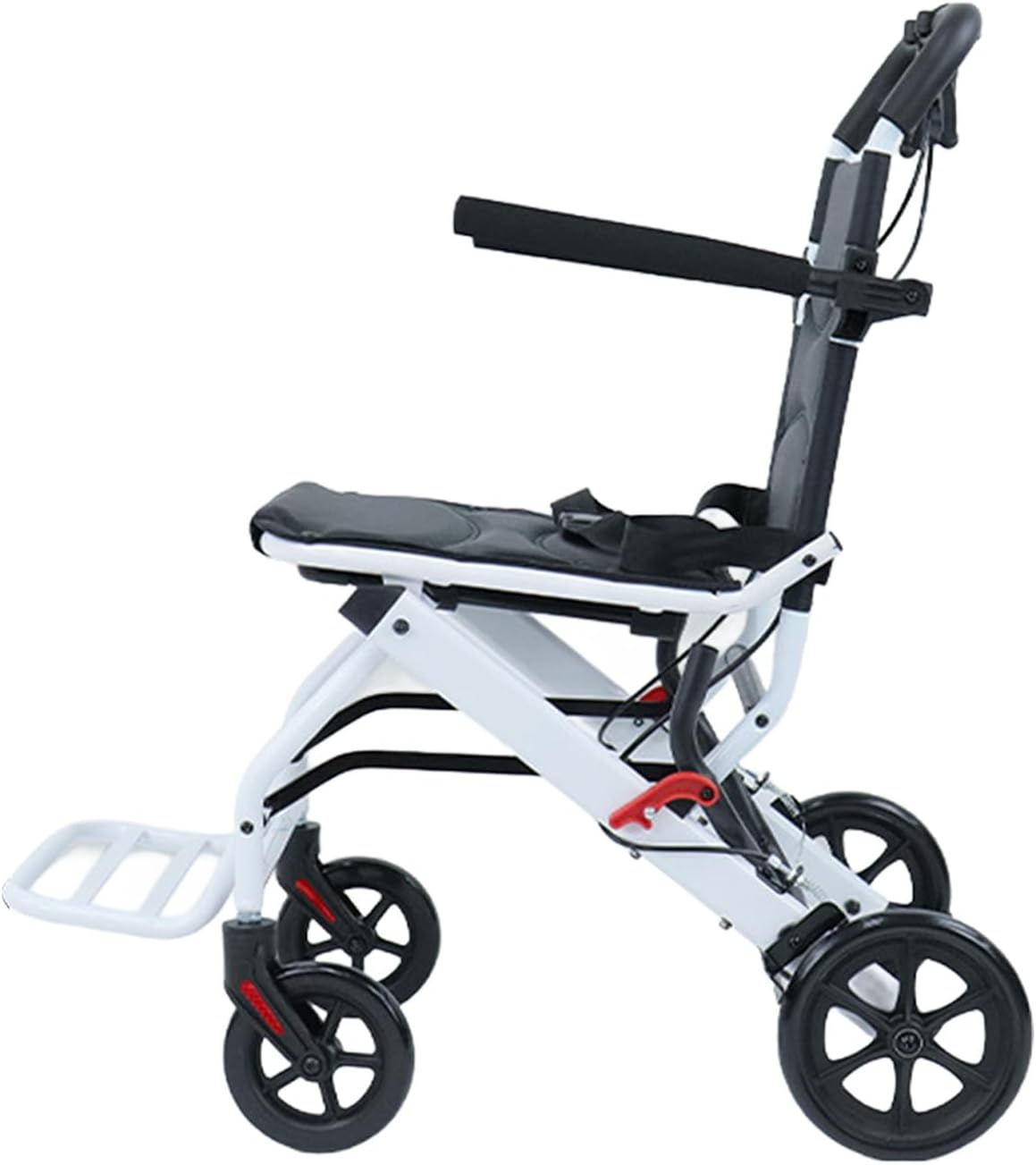 Ultra Lightweight Folding Wheelchair, Carbon Steel Alloy Wheel Chair with 360° Rotating Handlebars, PU Tires, 8.2kg, Compact for Travel, Ideal for Elderly and Disabled Wheelchair