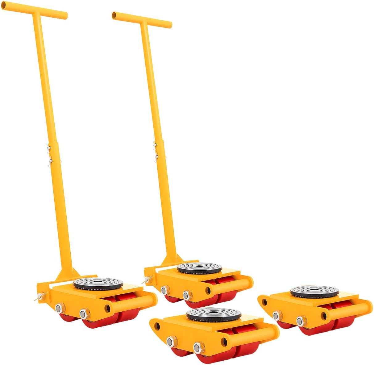 Machinery Mover Skate Dolly with Steering Handle, 6T/13200lbs Heavy Duty Machine Skates, Industrial Equipment Lifting Moving Skate Roller with 360° Rotation Cap 4 Rollers (Yellow,4Pcs, 6T)