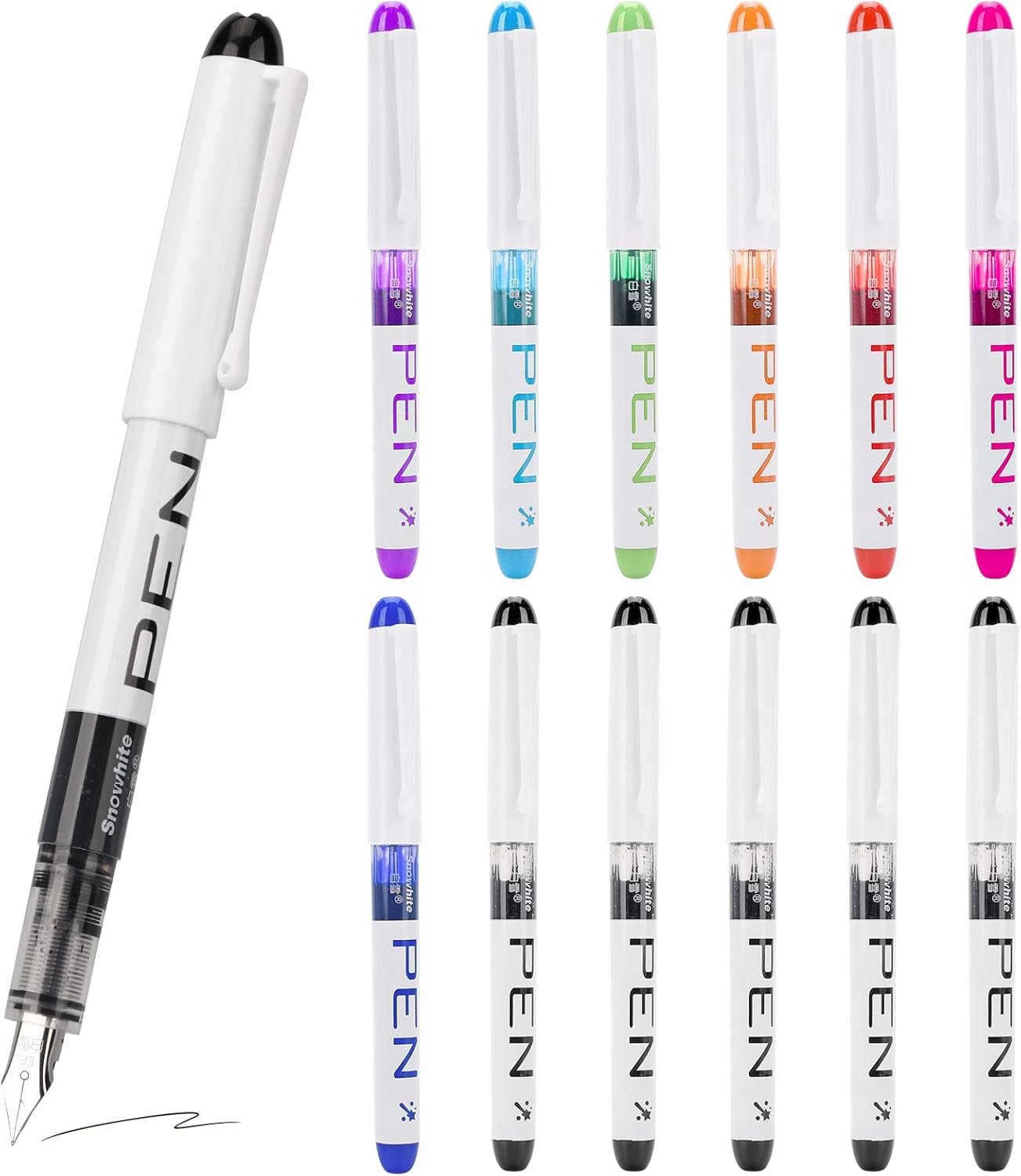 12 Pieces Disposable Fountain Pens, Smooth-Writing Office Supplies for Sketching, Journaling, Calligraphy, Doodling and Gifts (Assorted Colors)