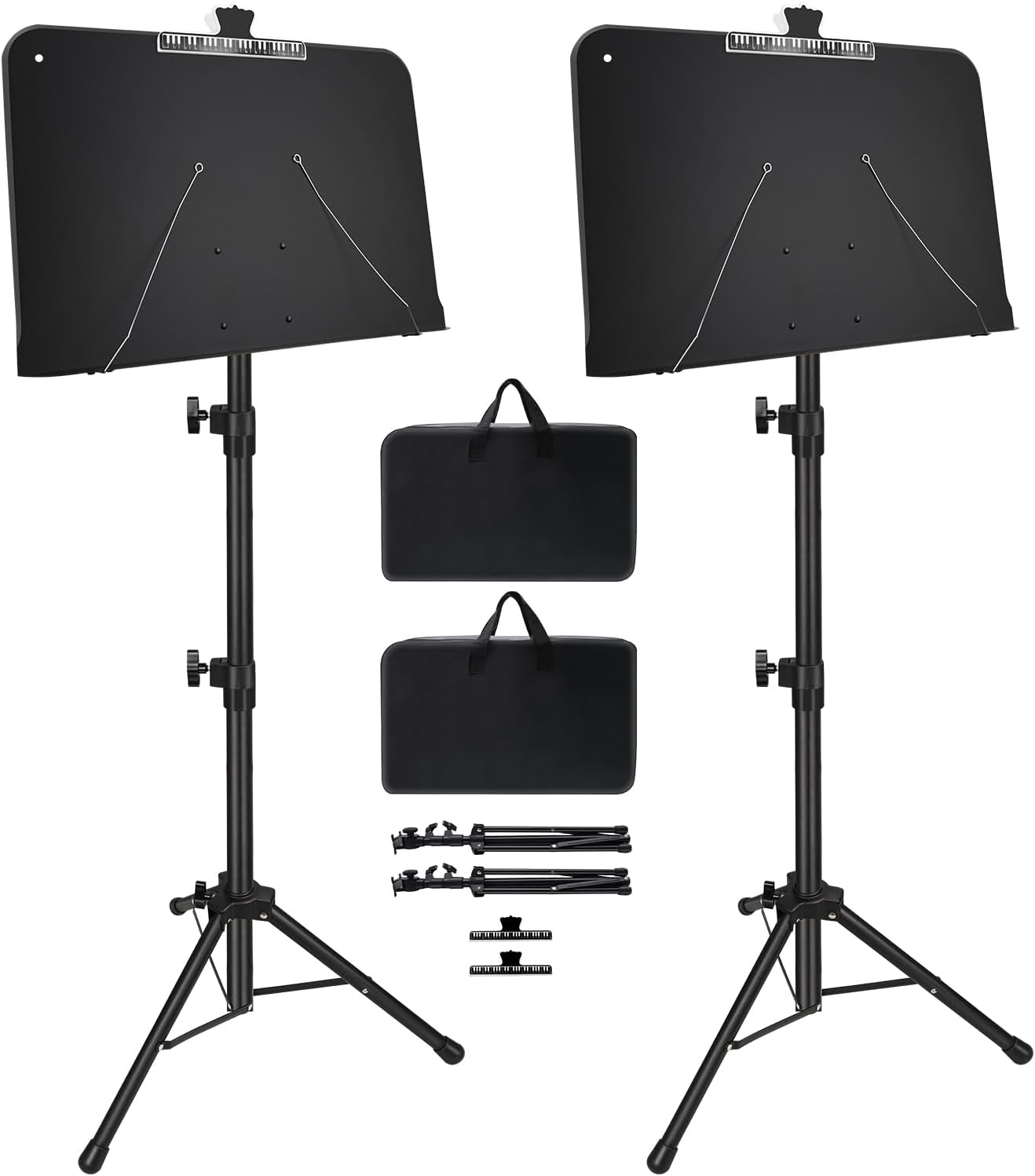 Sheet Music Stand, 1/2/3 Pack Adjustable Music Stand for Sheet Music, Music Sheet Stand Portable Folding with Carry bag Clip Holder for Guitar, Ukulele, Violin Players(Standard Version, 2 Pack)