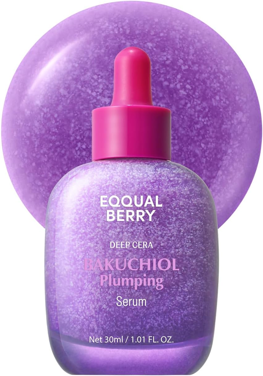 EQQUALBERRY Bakuchiol Plumping Serum - Pore and Wrinkle Minimiser | Retinol Alternative for Sensitive Skin | Improves Strength and Elasticity with Ceramide, 30 ml
