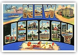 GREETINGS FROM NEW JERSEY vintage reprint postcard set of 20 identical postcards. Large letter US state name post card pack (ca. 1930's-1940's). Made in USA.