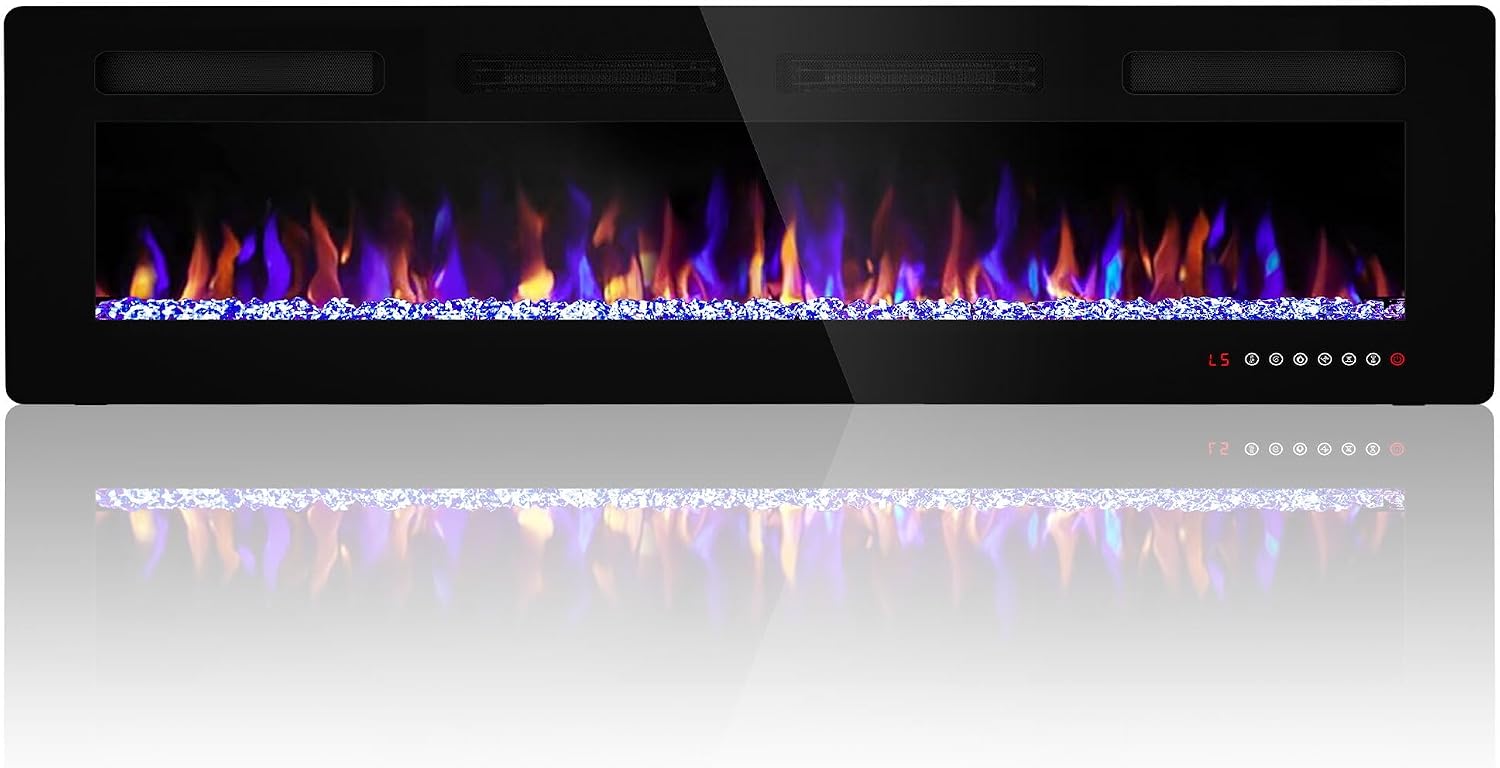 60 Inch Electric Fireplace Wall Mounted/Recessed, Electric Fireplace Insert with 5100BTU for 410 Sq Ft Room, Multicolor Flame with Timer/Touch Screen/Remote-Slim