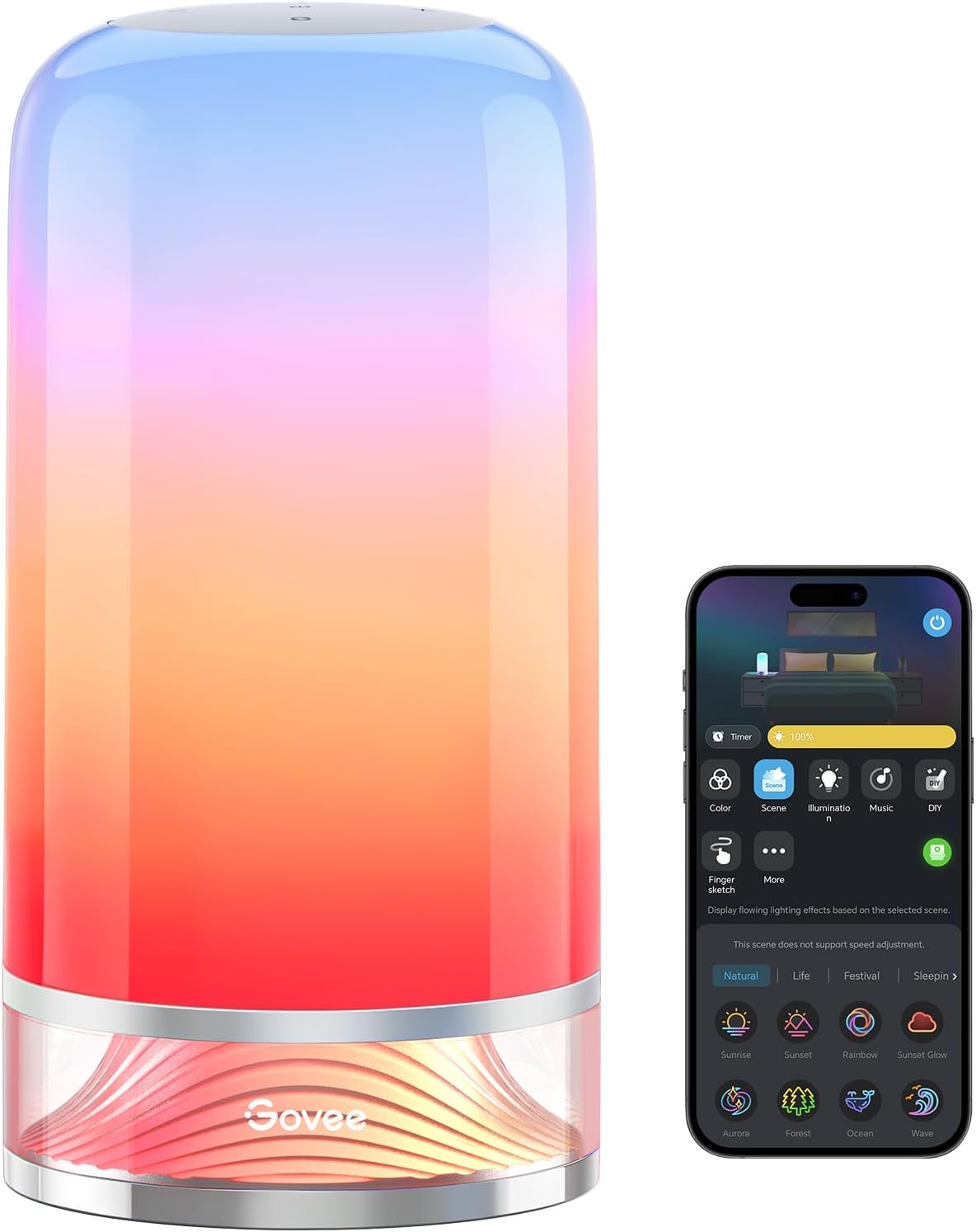 Govee Bedside Touch Table Lamp, Night Light Kids LED RGBICWW Works with Matter and Alexa, Music Sync, 64 Scene Modes, Timer, 2700-6500K Night Lamp for Bedroom, Kids, Living Room Decor(Corded Electric)