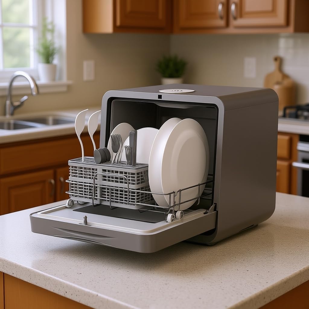 Portable Countertop Dishwasher with 5L Built-in Water Tank,Upgraded 7 Program & 24H Delayed Wash,360° Dual Spray, 167℉ High-Temp & No Hookup Needed for Home,white (Stellar Carbon)