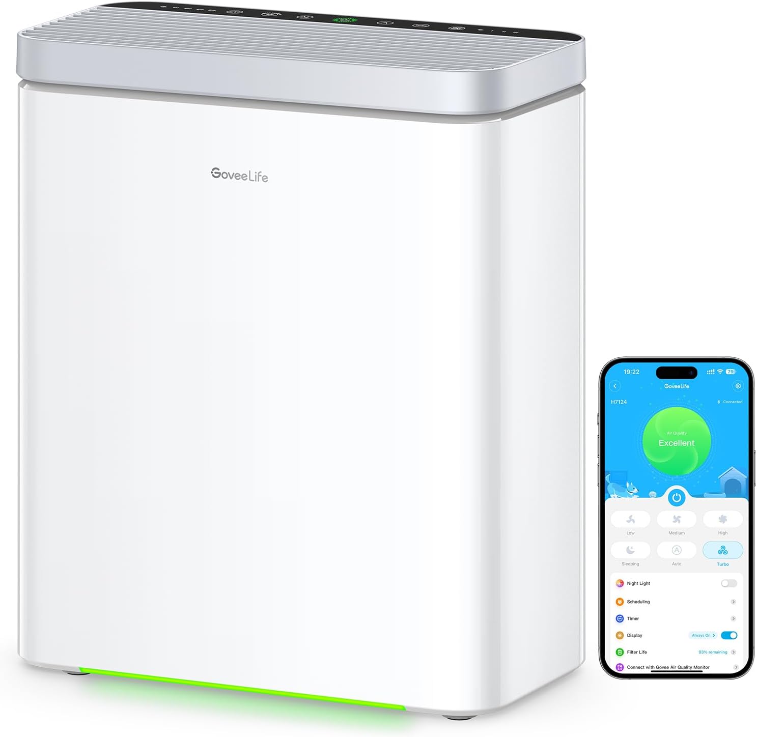 GoveeLife Smart Air Purifier for Home Large Rooms and Allergies, Covers up to 97m², PM2.5 Monitor, HEPA Sleep Mode, 3-in-1 Filter with App and Alexa Control for Pet Hair, Pollen, and Odors