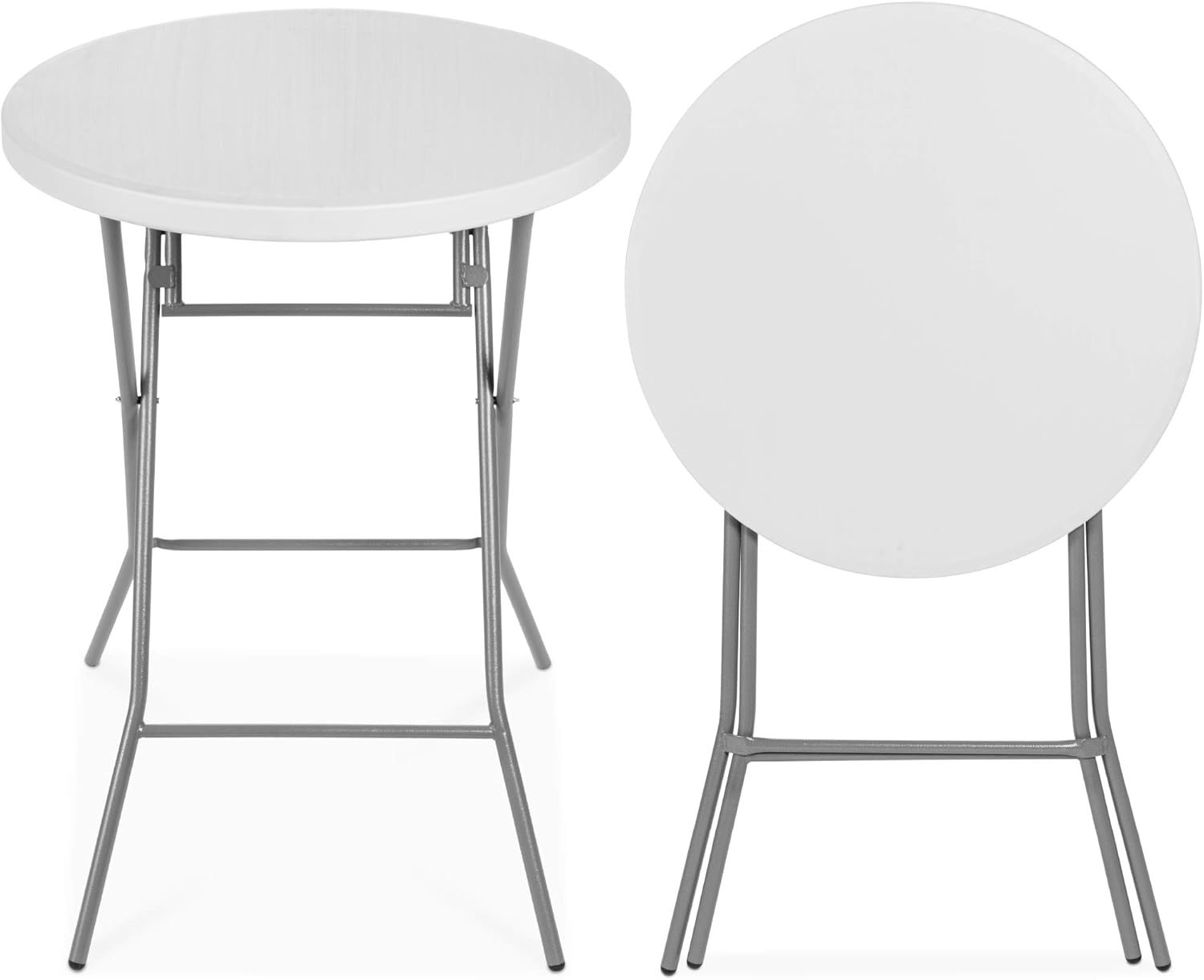 Best Choice Products 32in Bar Height Folding Table, Round Indoor Outdoor Accessory for Patio, Backyard, Dining Room, Events w/Thick Table Top, Metal Frame, Locking Legs, 330lb Weight Capacity - White