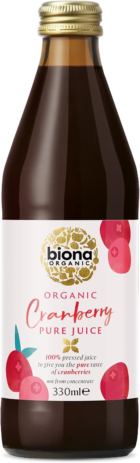 Biona Organic Cranberry Juice 330 ml - Pure, Pressed Fruit Juice - Freshly Harvested by Organic Farmers - Free from Preservatives, Sugar & Sweetener - Not from Concentrate