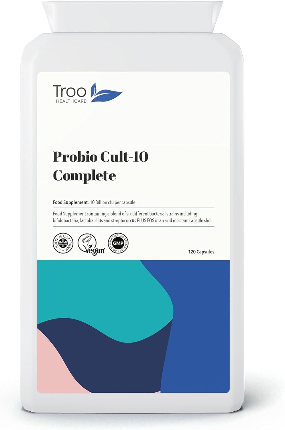 Troo Health Care Lactobacillus Acidophilus 10 Billion CFU 120 Vegan Capsules | High Strength 6 Strain Active Live Bacterial Culture Blend | UK Manufactured to GMP Standards