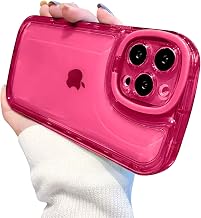 Ownest Compatible with iPhone 15 Pro Case with Clear Kickstand Creative Protective Design Case with Camera Holder for TPU Slim Shockproof Cool Phone Case for iPhone 15 Pro-Rose red