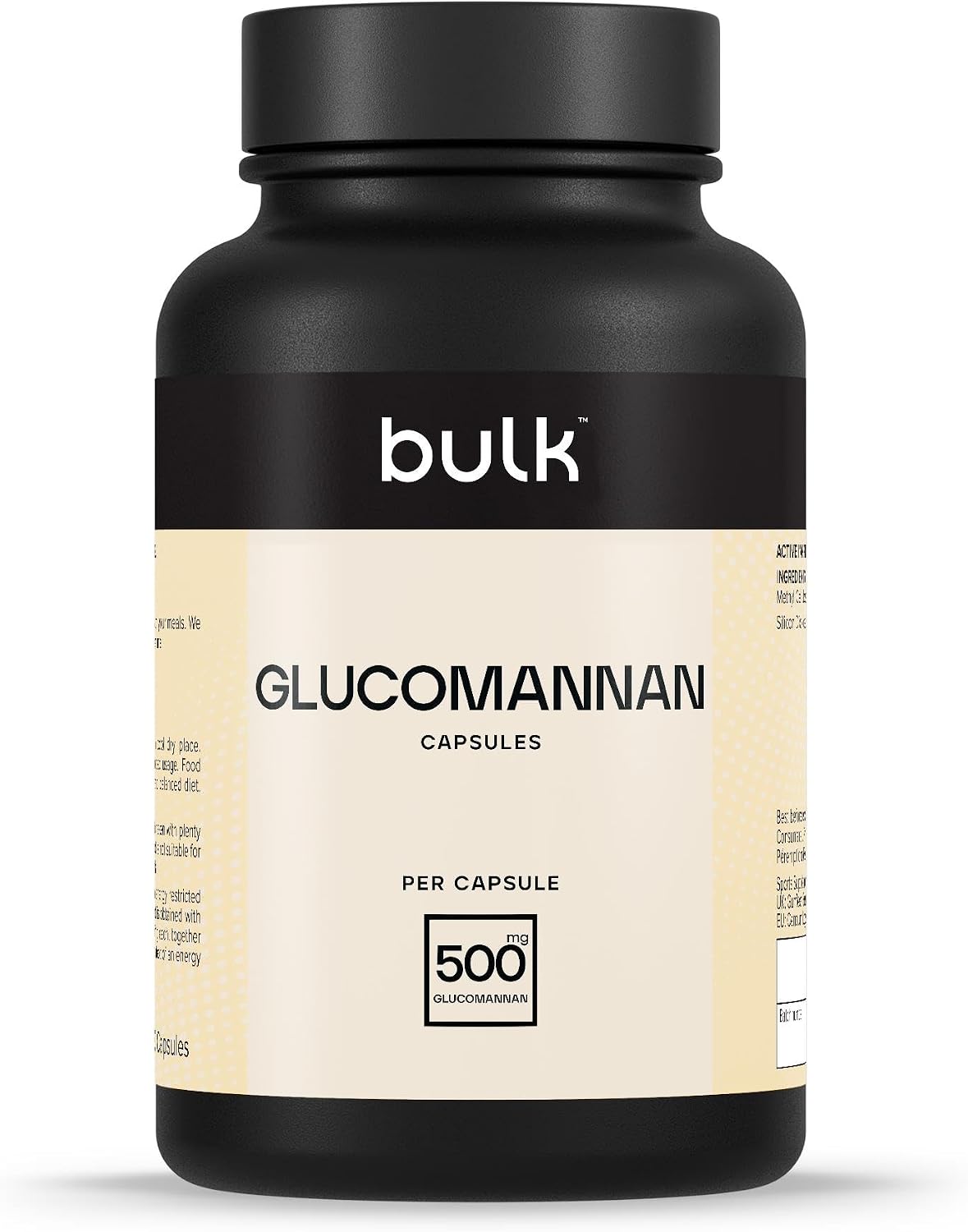 Bulk Glucomannan Capsules. 500 mg, Konjac, Pack of 180 | 90 Servings