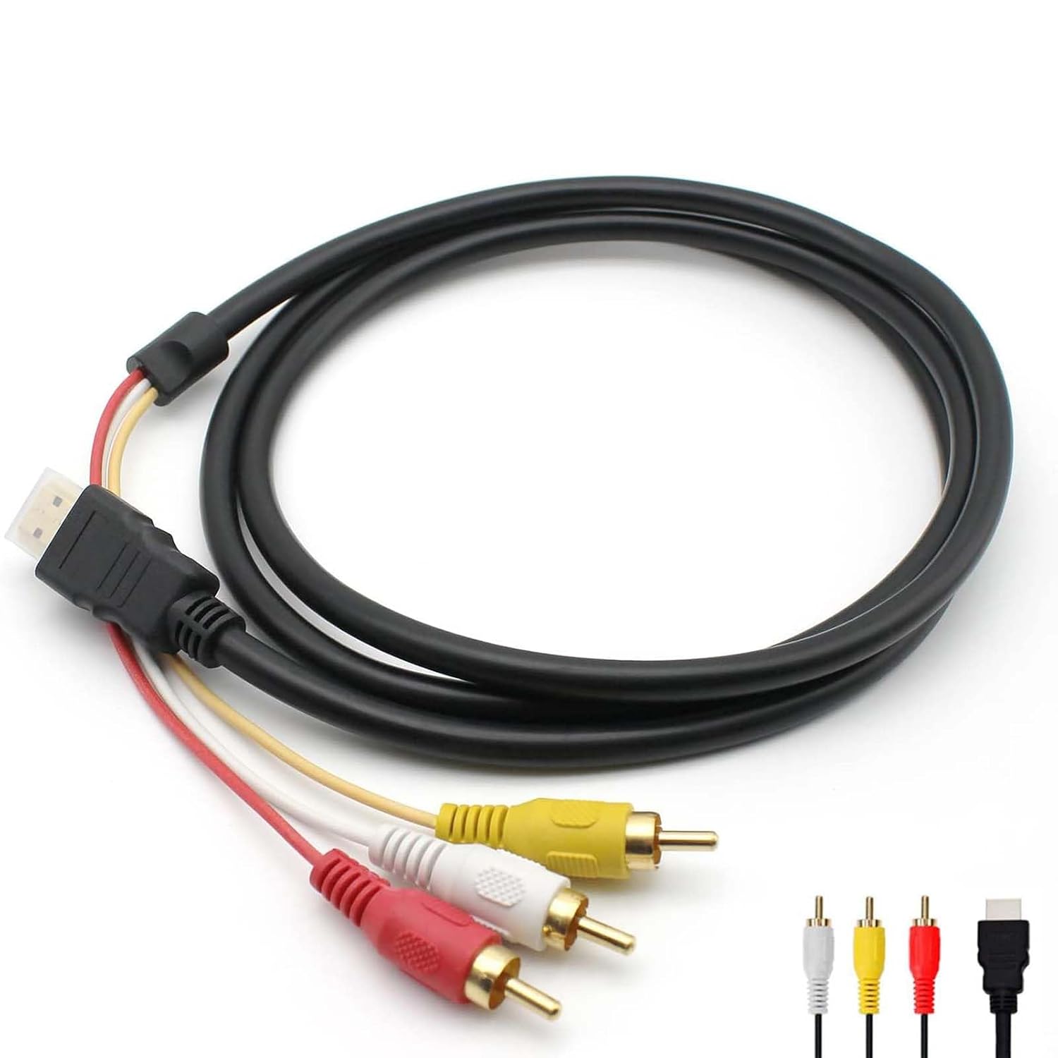 HDMI to AV Cable HDMI to 3RCA Red, Yellow and White Differential1.5 Meter Audio Video Cable Adapter Converter For 1080P HDTV DVD, Most LCD Projector Adapter (Black)