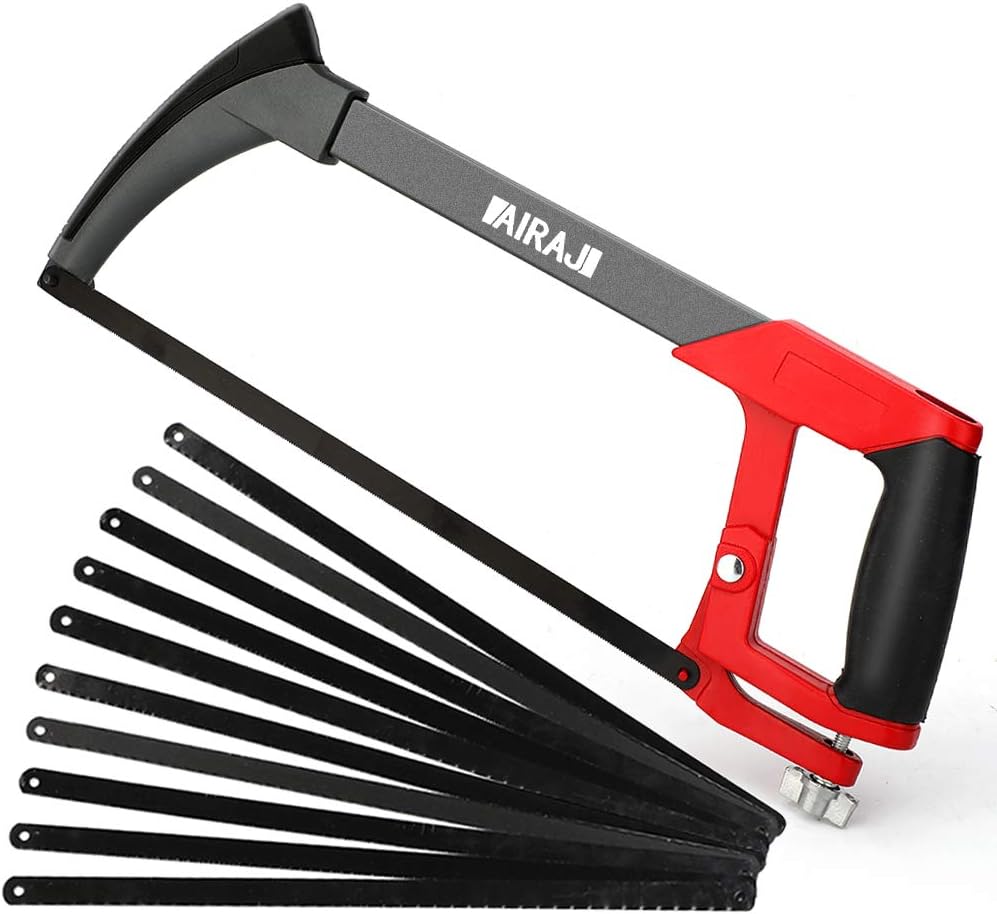 AIRAJ 12 inch Adjustable Hacksaw Frame Set,Tools High-Tension Hacksaw,with 10 Hacksaw Blades,Suitable for Gardeners,PVC Pipes,Metal Pipes,Wood Saws.