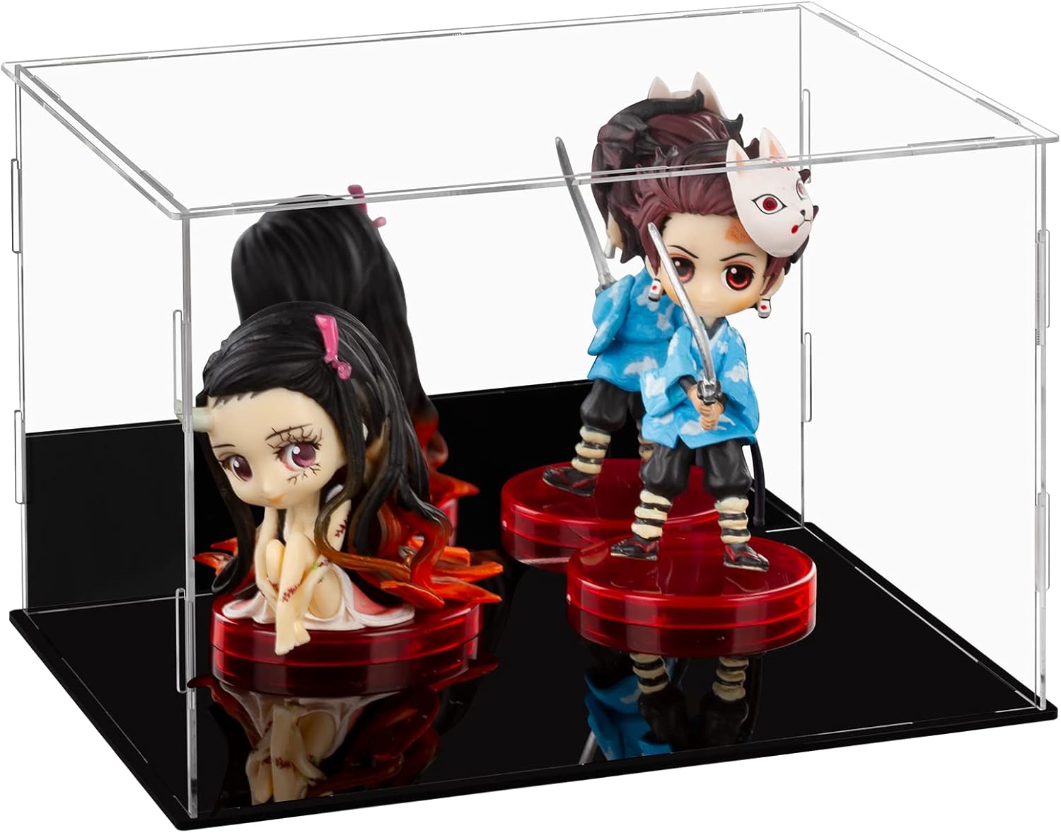 Ecoseao Acrylic Display Case with Mirror, Clear Acrylic Organizer Box Assemble Countertop Dustproof Protection Showcase for Action Figures, Collectibles, Home Storage (30cmx20cmx20cm)