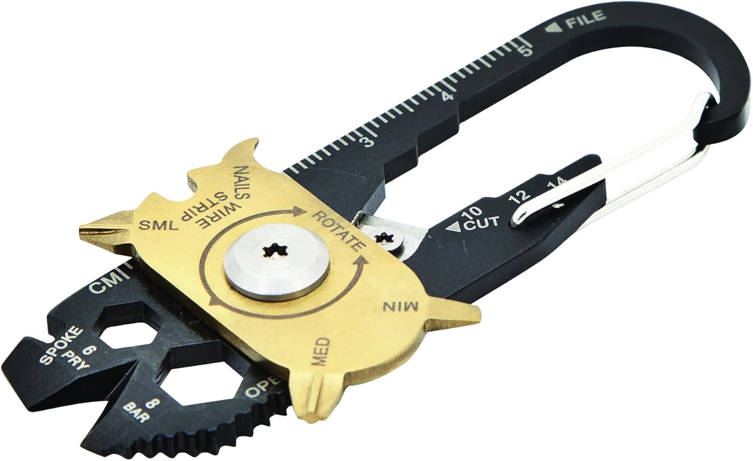 TRUE Fixr Rotary 20 In 1 Pocket Keychain Multi Tool - 20 Pocket EDC Tools, Flight Safe Box Cutter Knife Blade, Wire Stripper, 6 X Screwdriver Heads, Pry Bar & Bottle Opener - With Leather Pouch
