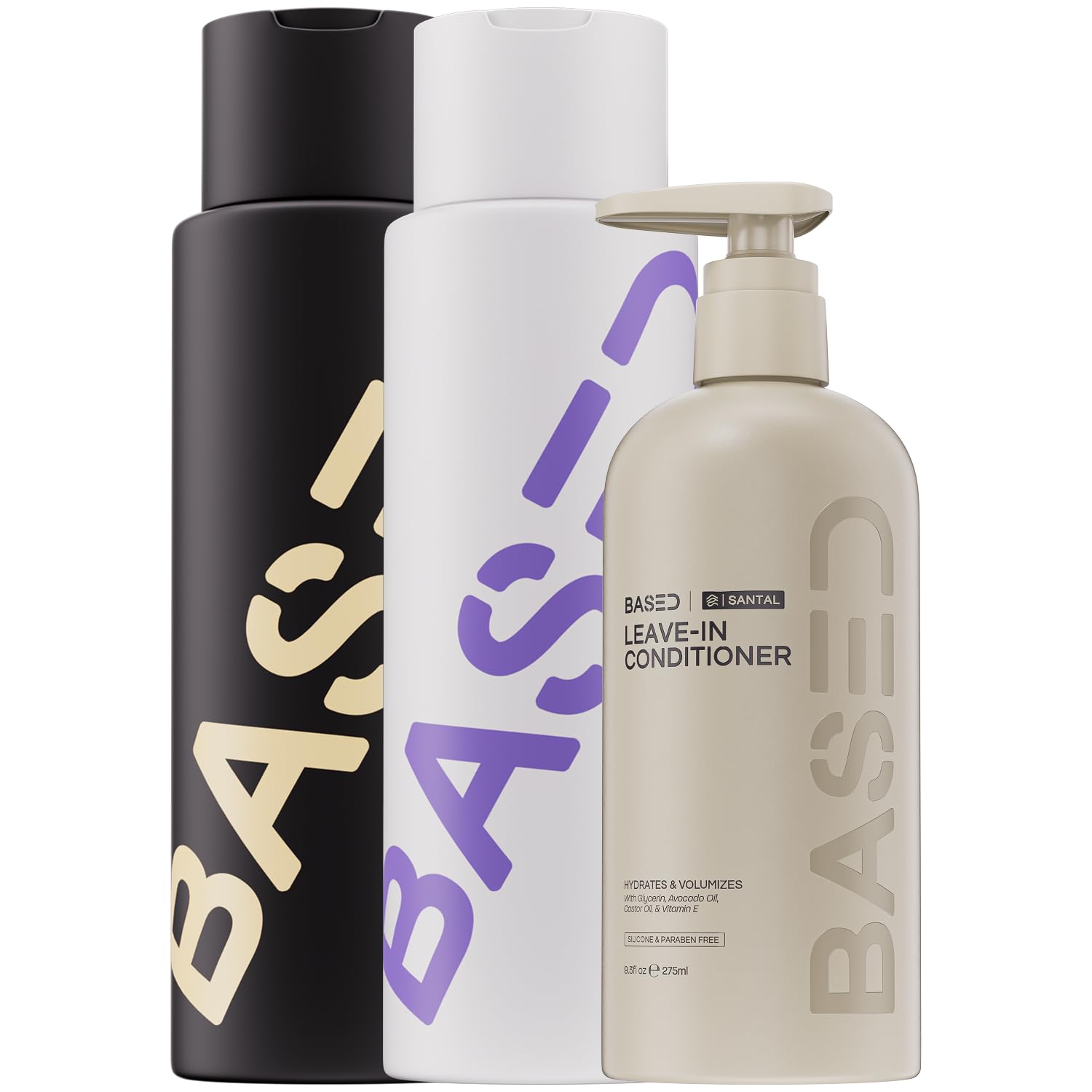 BASED Shampoo, Conditioner & Leave-In Conditioner Deluxe Bundle with Peppermint, Coconut & Avocado Oil, Deluxe Hair Bundle for Men, Two 12 fl oz & One 6.8 fl oz Bottles (Pack of 3)