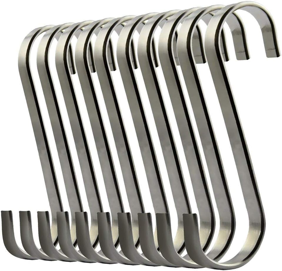 nuoshen S Hooks, 10 Pcs S Shaped Hanging Hooks Stainless Steel Flat S Hooks Pan Hooks Kitchen Hooks Heavy-duty Hangers for Kitchen Bedroom and Office
