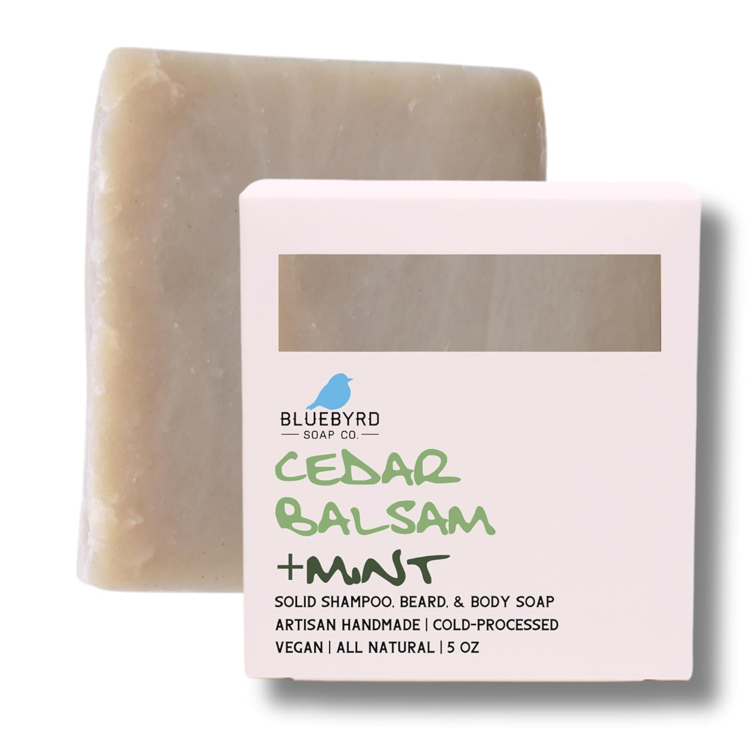 Bluebyrd Soap Co. Cedar Balsam + Mint Solid Shampoo & Body Wash Soap Bar | 100% All Natural Multi-Purpose Bars -Refreshing Menthol Scent | Pure Essential Oil, Vegan, Organic (Cedar Mint)