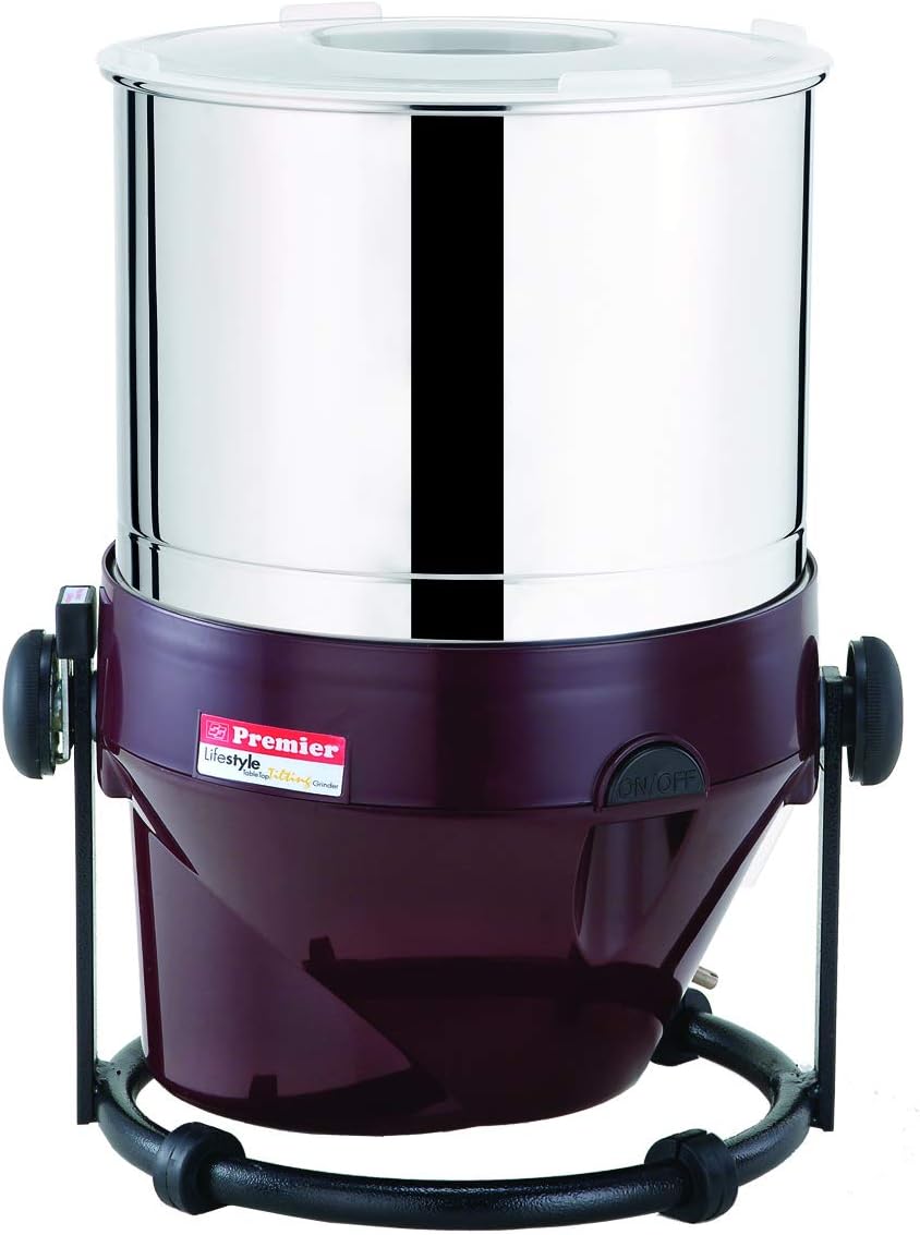 Premier Lifestyle Tilting Wet Rice and Lentils Grinder With Atta Kneader and Coconut Scrapper - 2 Liters - 110v/60 hz - USA and Canada Red color