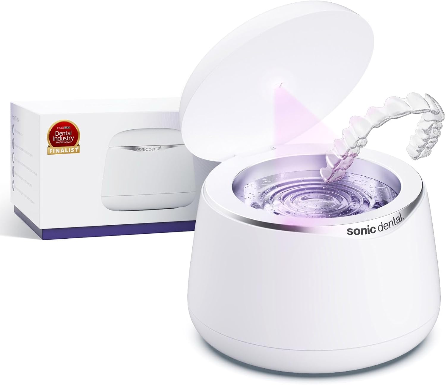 Sonic Pro Dental Cleaning Pod, 43kHz Ultrasonic Retainer Cleaner Machine for Dentures, Mouthguards, Braces, Aligners, Toothbrush Heads, Jewellery & All Dental Appliances (Pearl White)